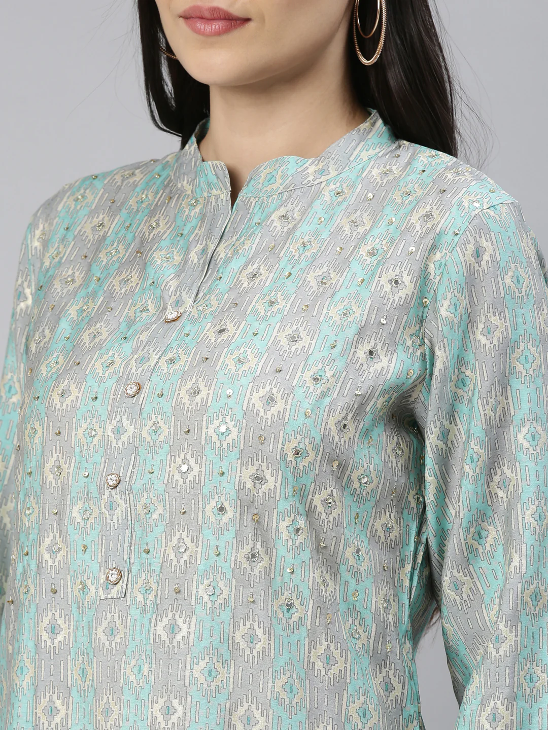 Neerus Ferozi Color Cotton Fabric Kurta - Image 8