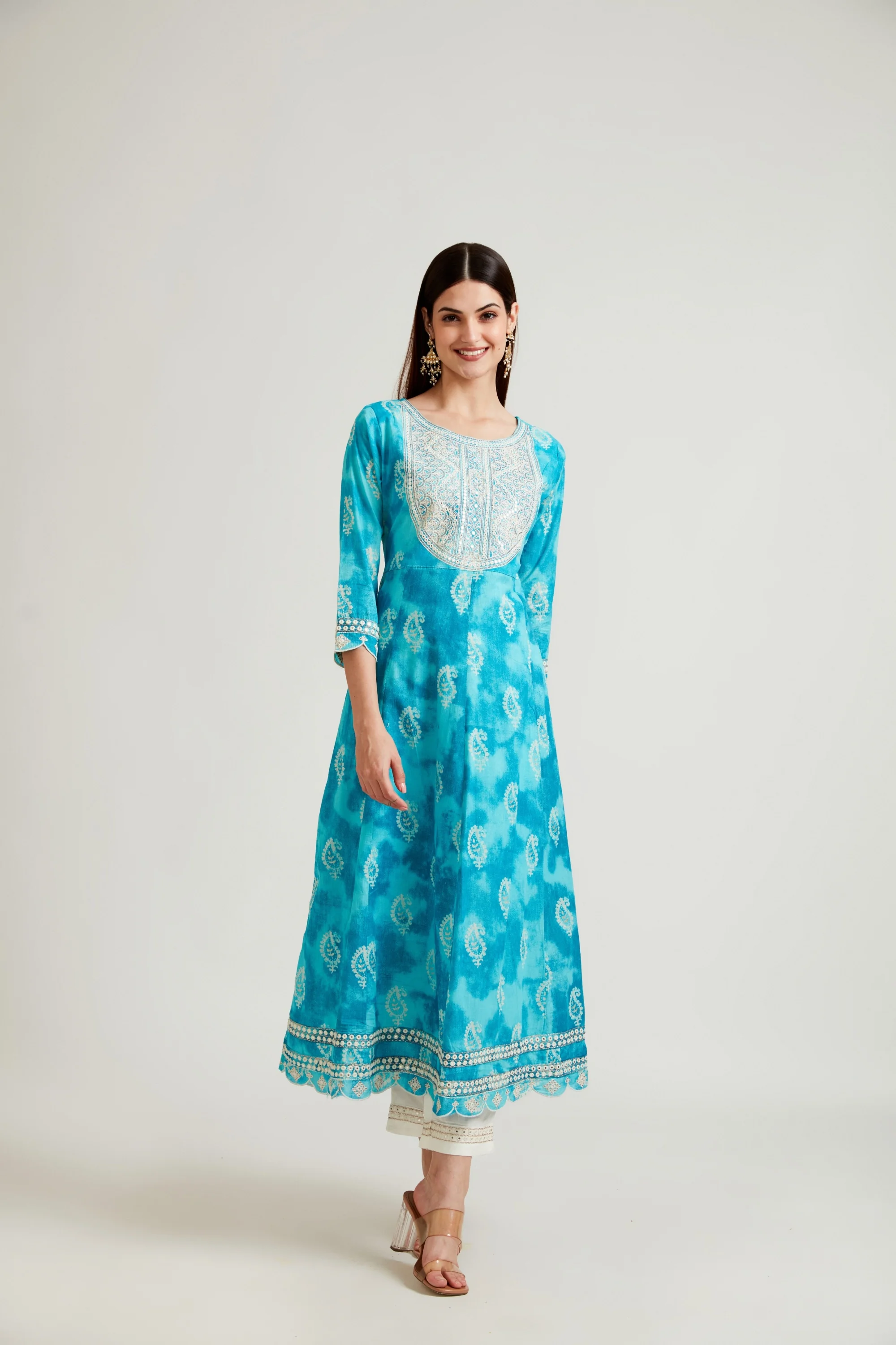 Neerus Ferozi Color Cotton Fabric Kurta Trouser With Dupatta - Image 5