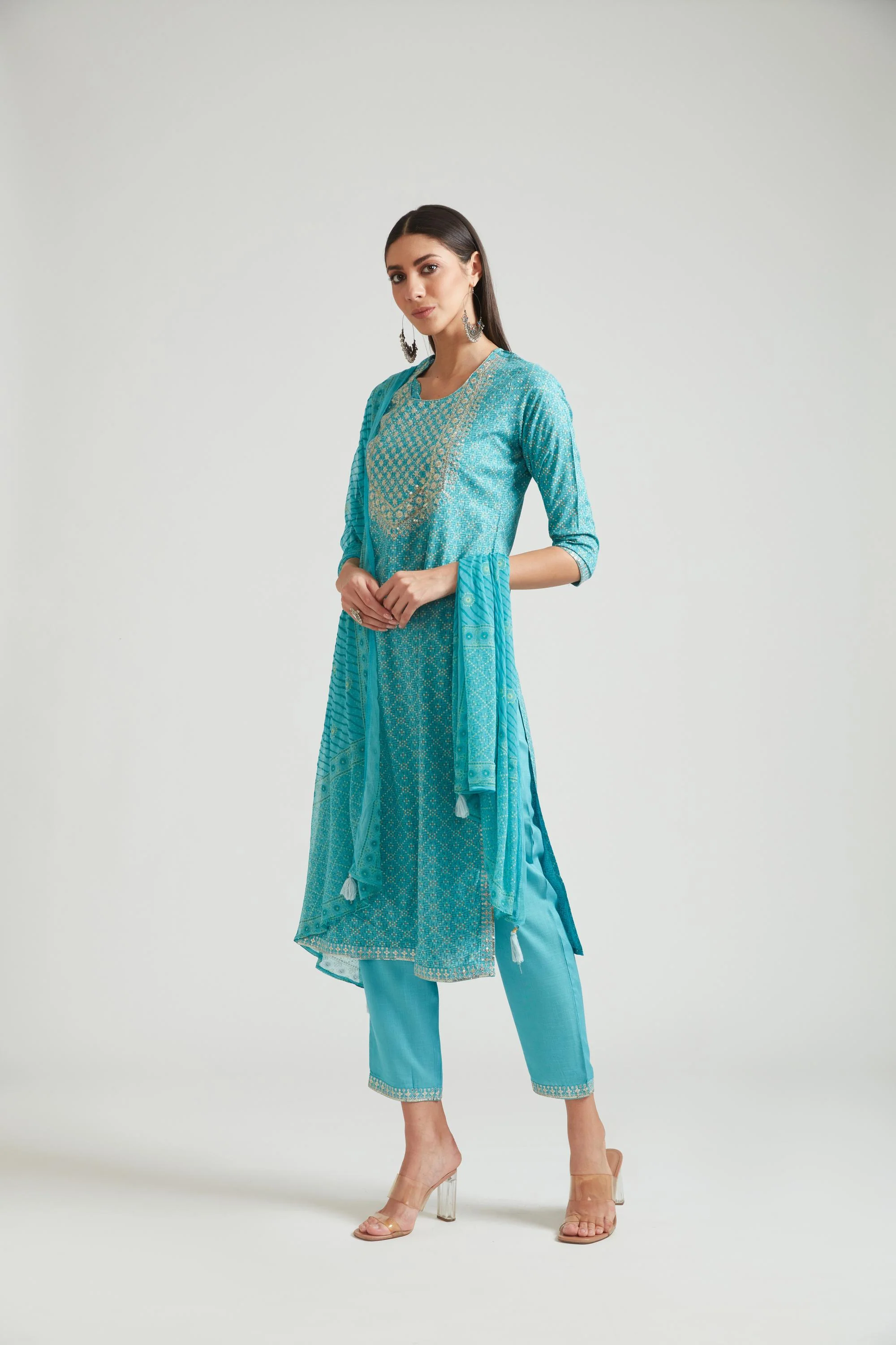 Neerus Ferozi Color Cotton Fabric Salwar Kameez