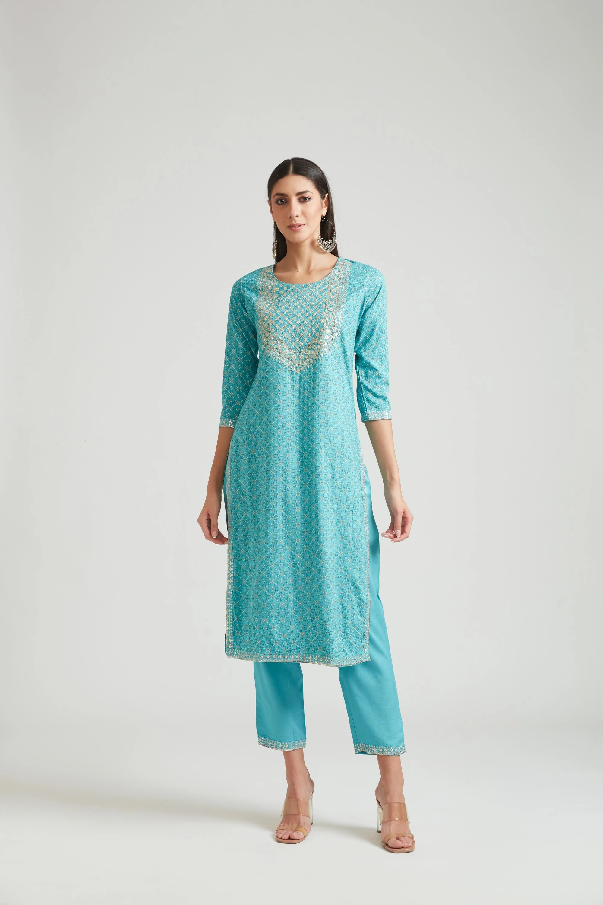 Neerus Ferozi Color Cotton Fabric Salwar Kameez - Image 5