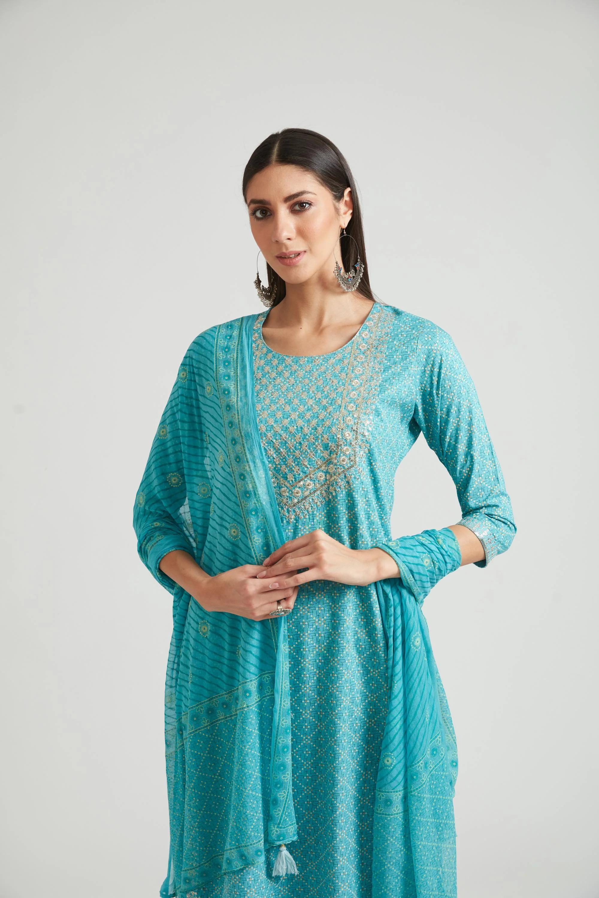 Neerus Ferozi Color Cotton Fabric Salwar Kameez - Image 6