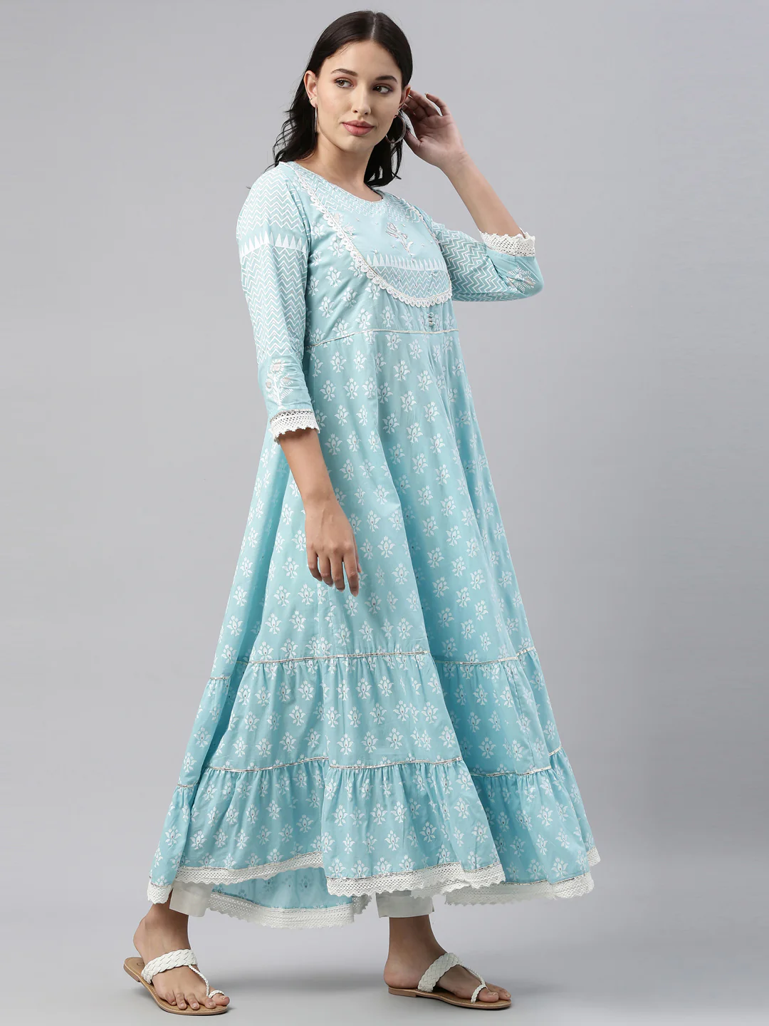 Neerus Ferozi Color Cotton Fabric Tunic - Image 4