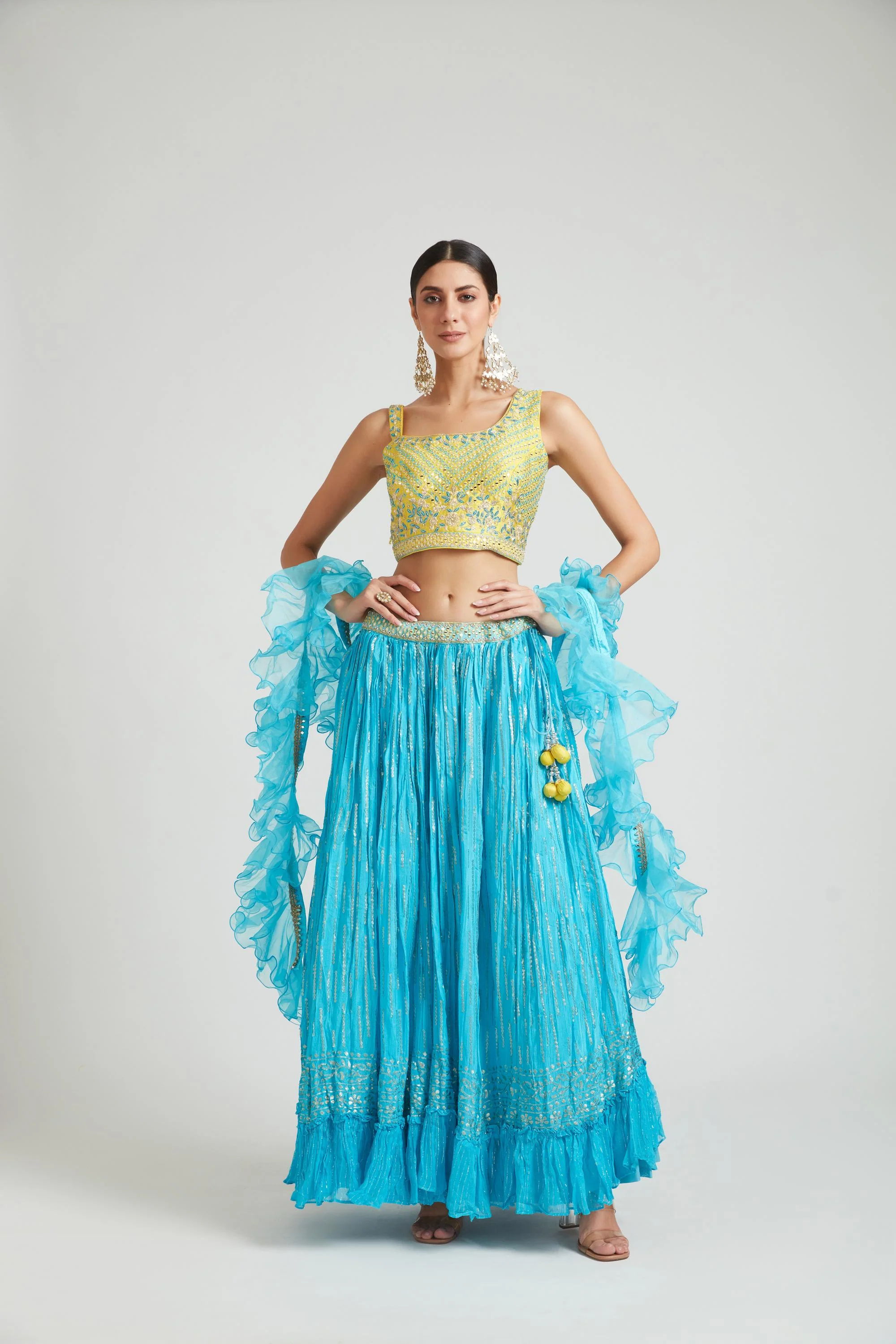Neerus Ferozi Color Georgette Fabric Lehenga Choli