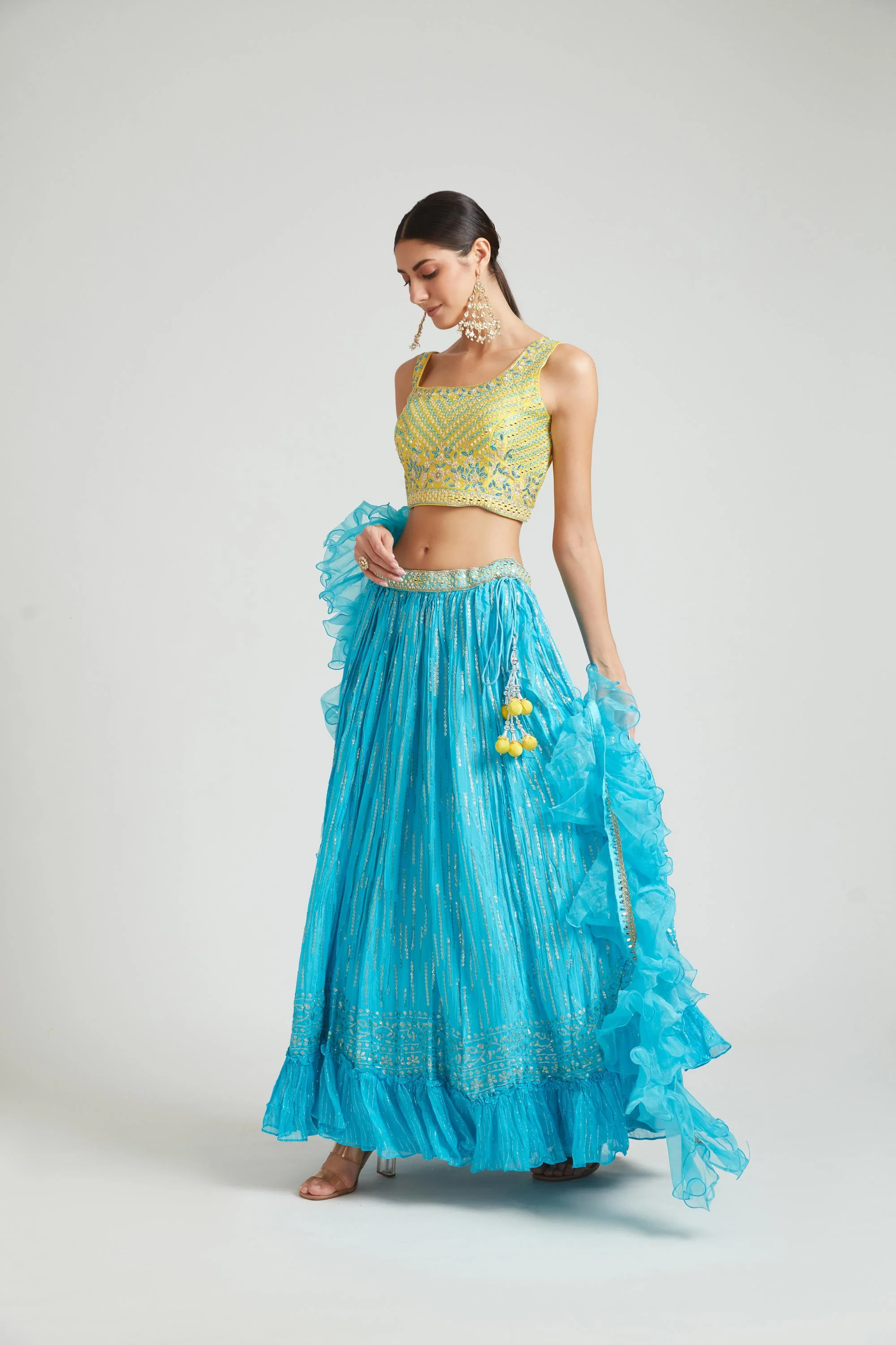 Neerus Ferozi Color Georgette Fabric Lehenga Choli - Image 2