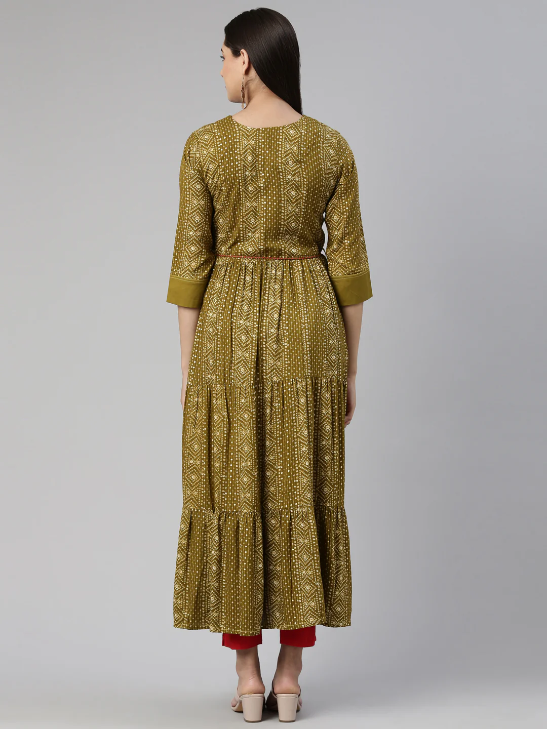 Neerus Floral Keyhole Neck Ethnic Midi Dress - Image 3