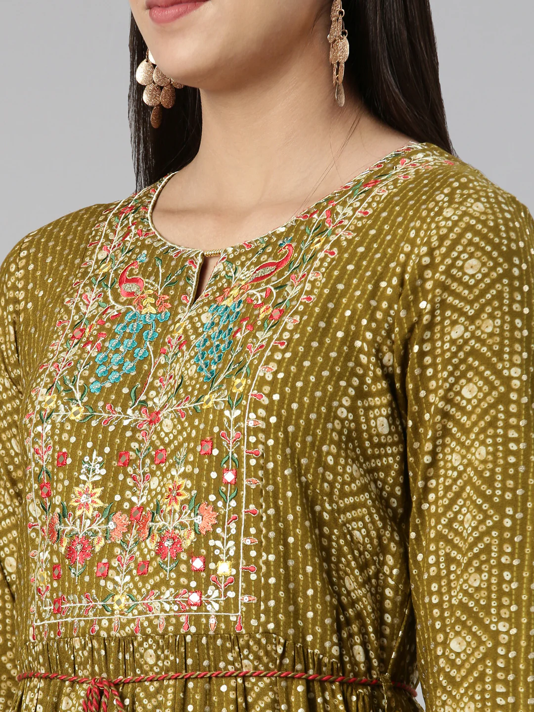 Neerus Floral Keyhole Neck Ethnic Midi Dress - Image 4