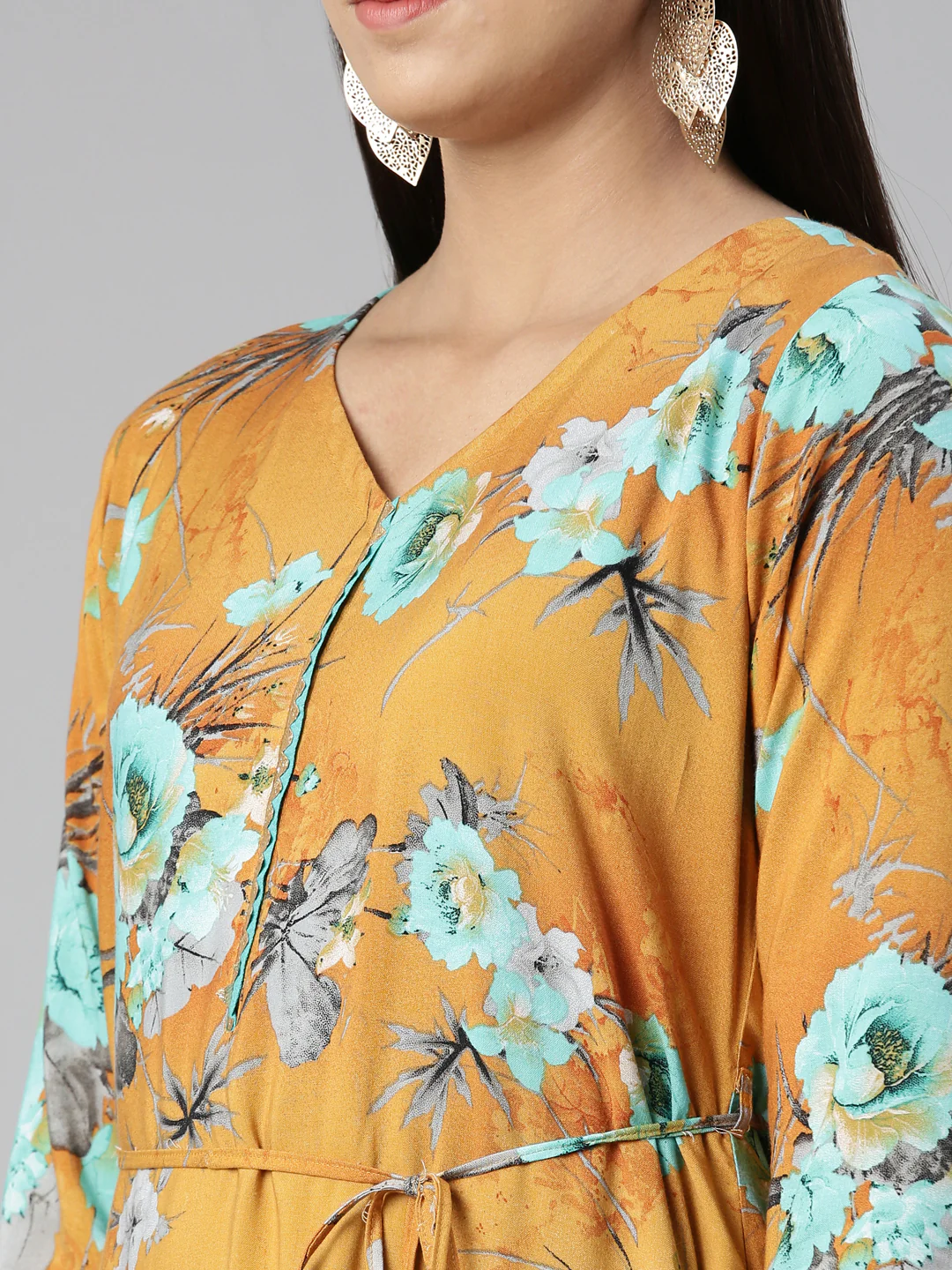 Neerus Floral Printed Layered Ethnic Midi Dress - Image 4