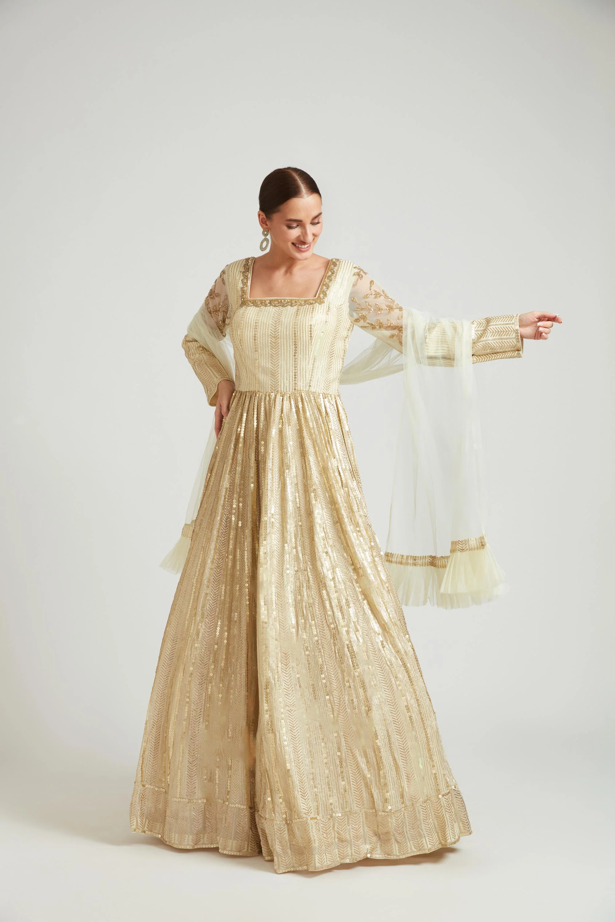 Neerus Gold Color Georgette Fabric Anarkali - Image 3