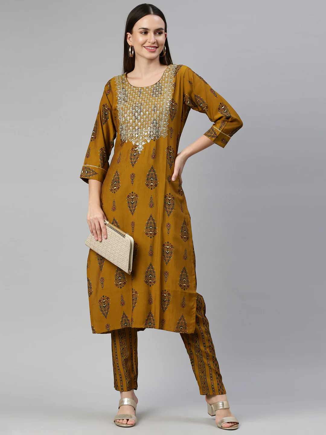 Neerus Gold Color Model Fabric Kurta Set - Image 7