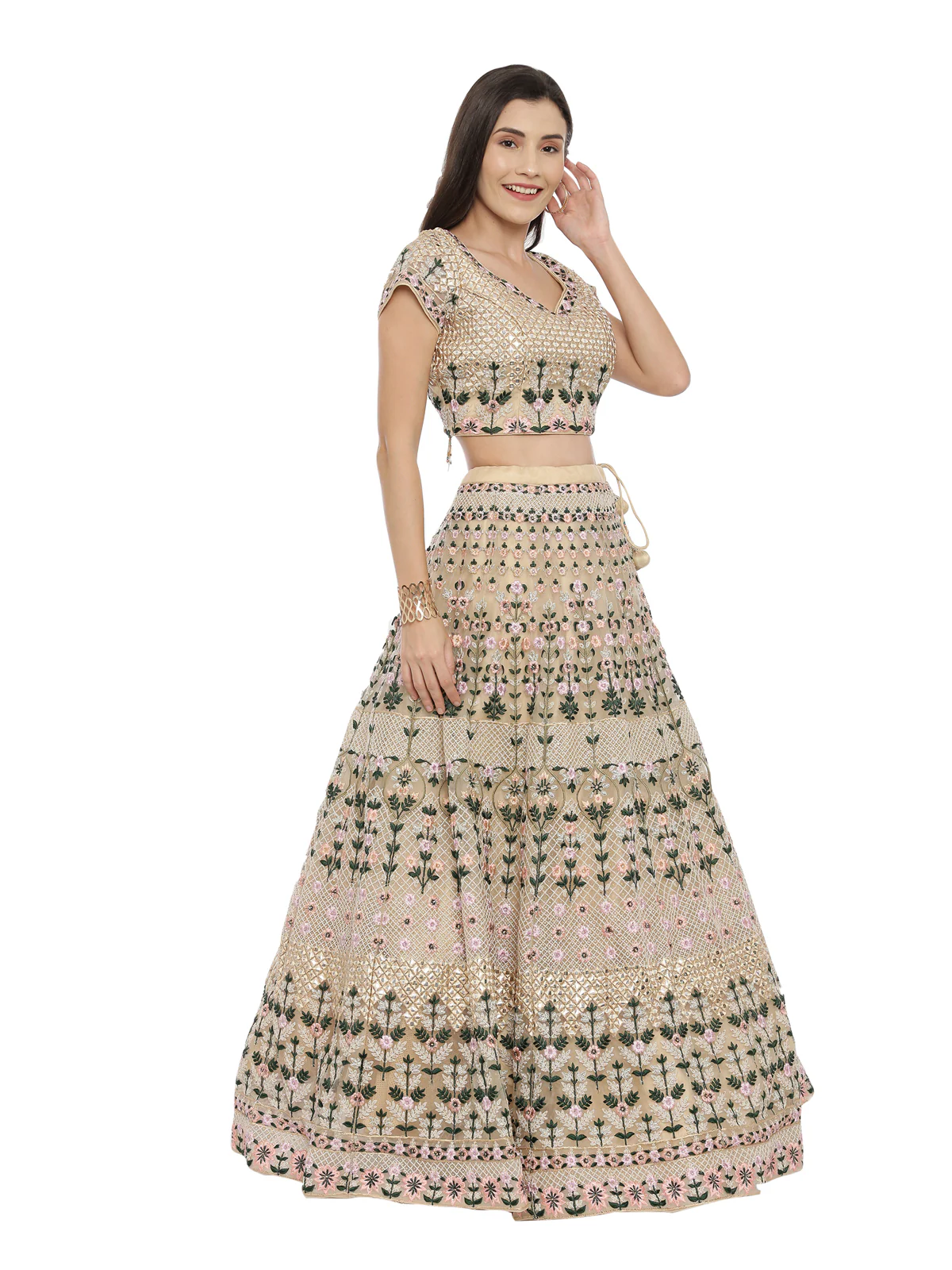 Neerus Gold Color Nett Fabric Ghagra Set - Image 4