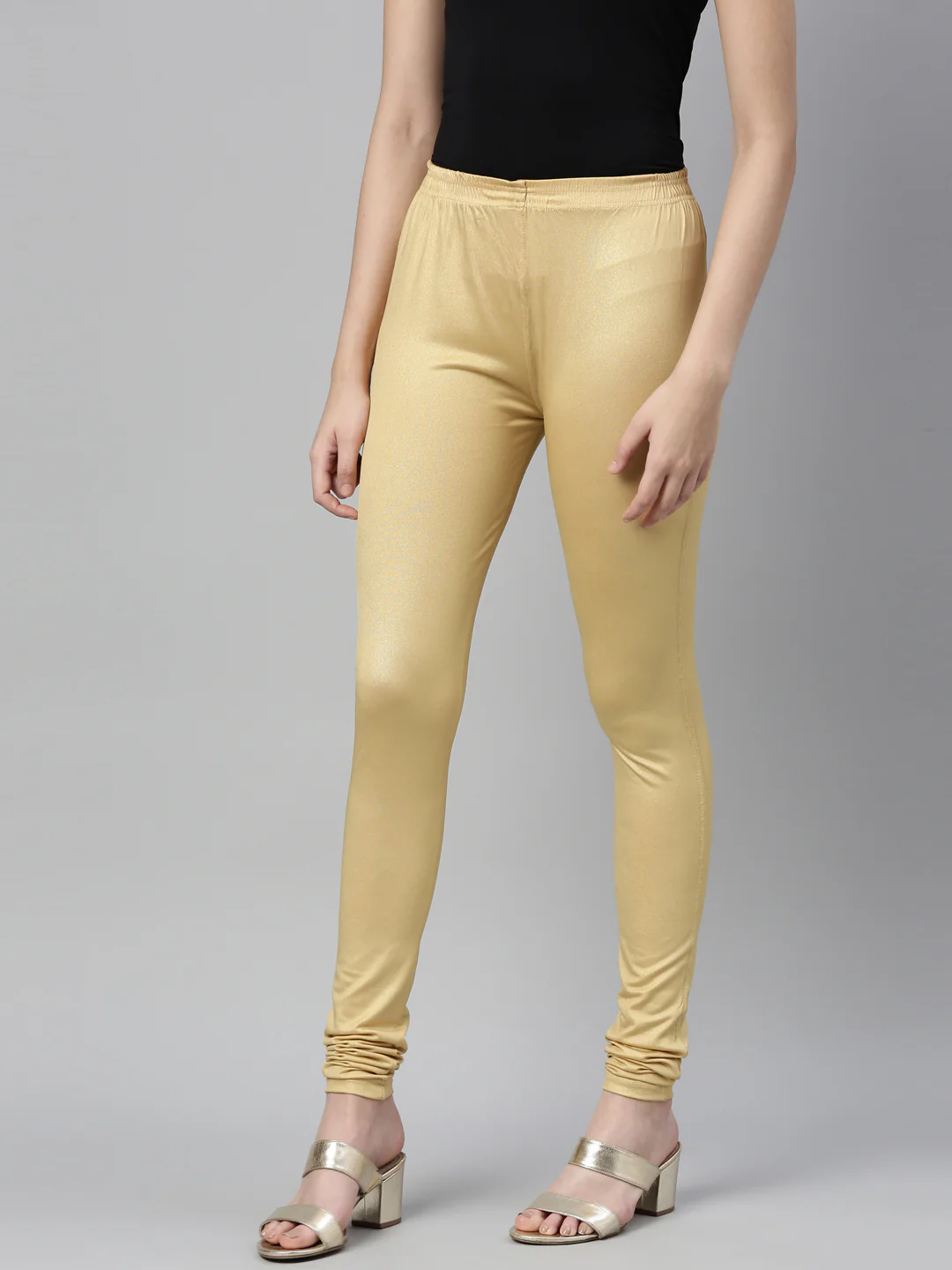 Neerus Gold Color Shimmer Fabric Leggings - Image 3