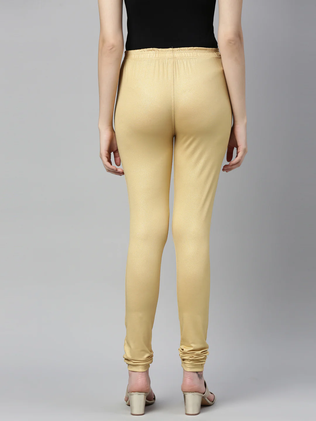 Neerus Gold Color Shimmer Fabric Leggings - Image 5