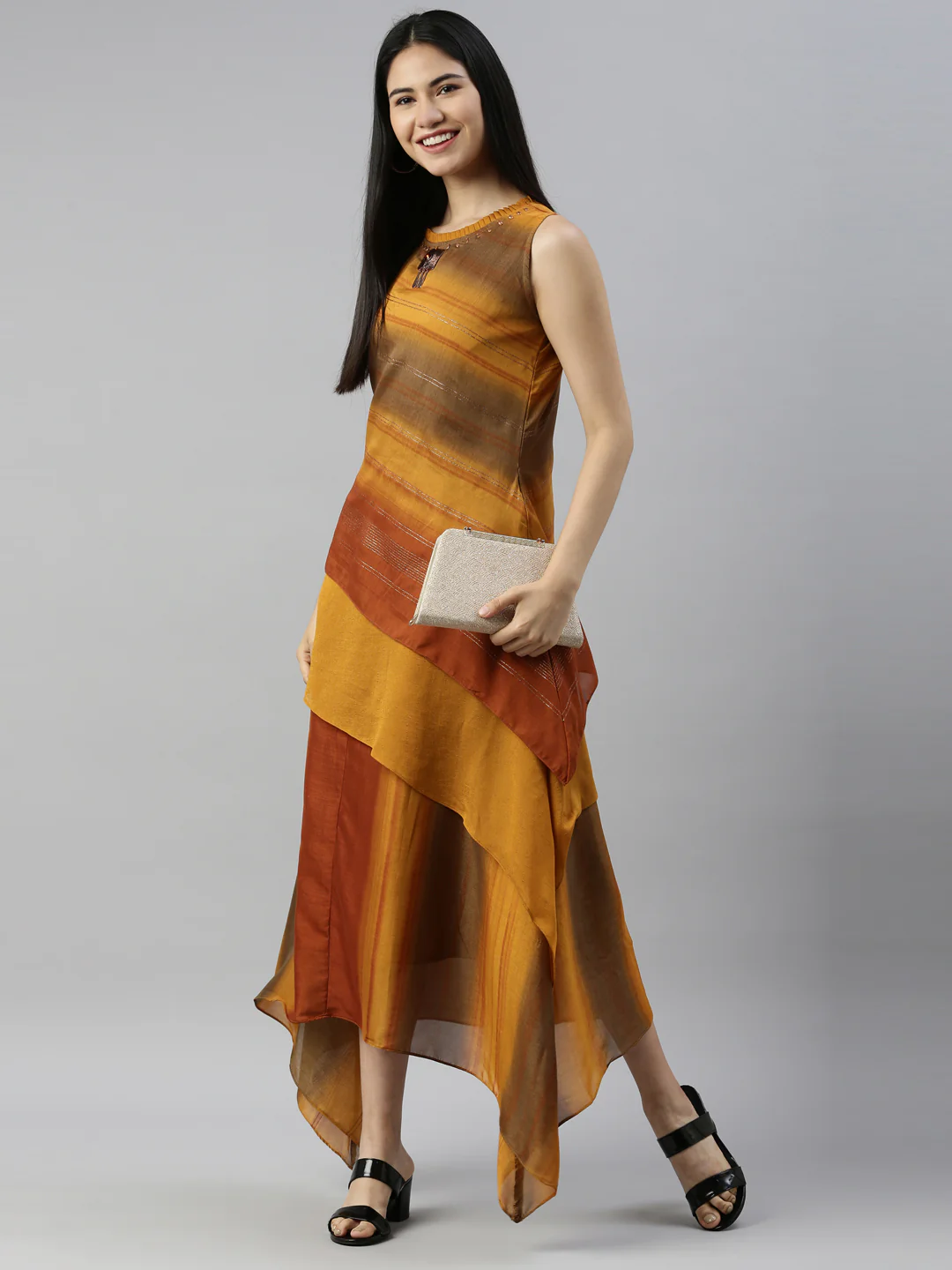 Neerus Gold Color Silk Fabric Kurta - Image 6