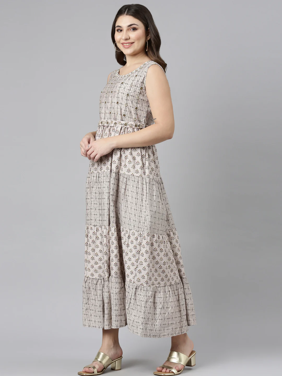 Neerus Gold Straight Casual Printed Gown - Image 2