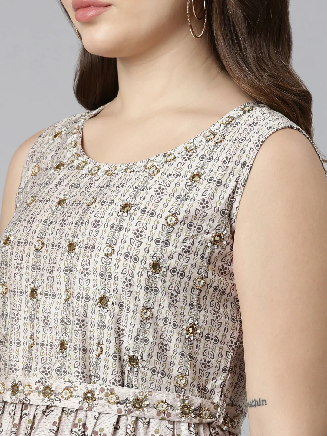 Neerus Gold Straight Casual Printed Gown - Image 4