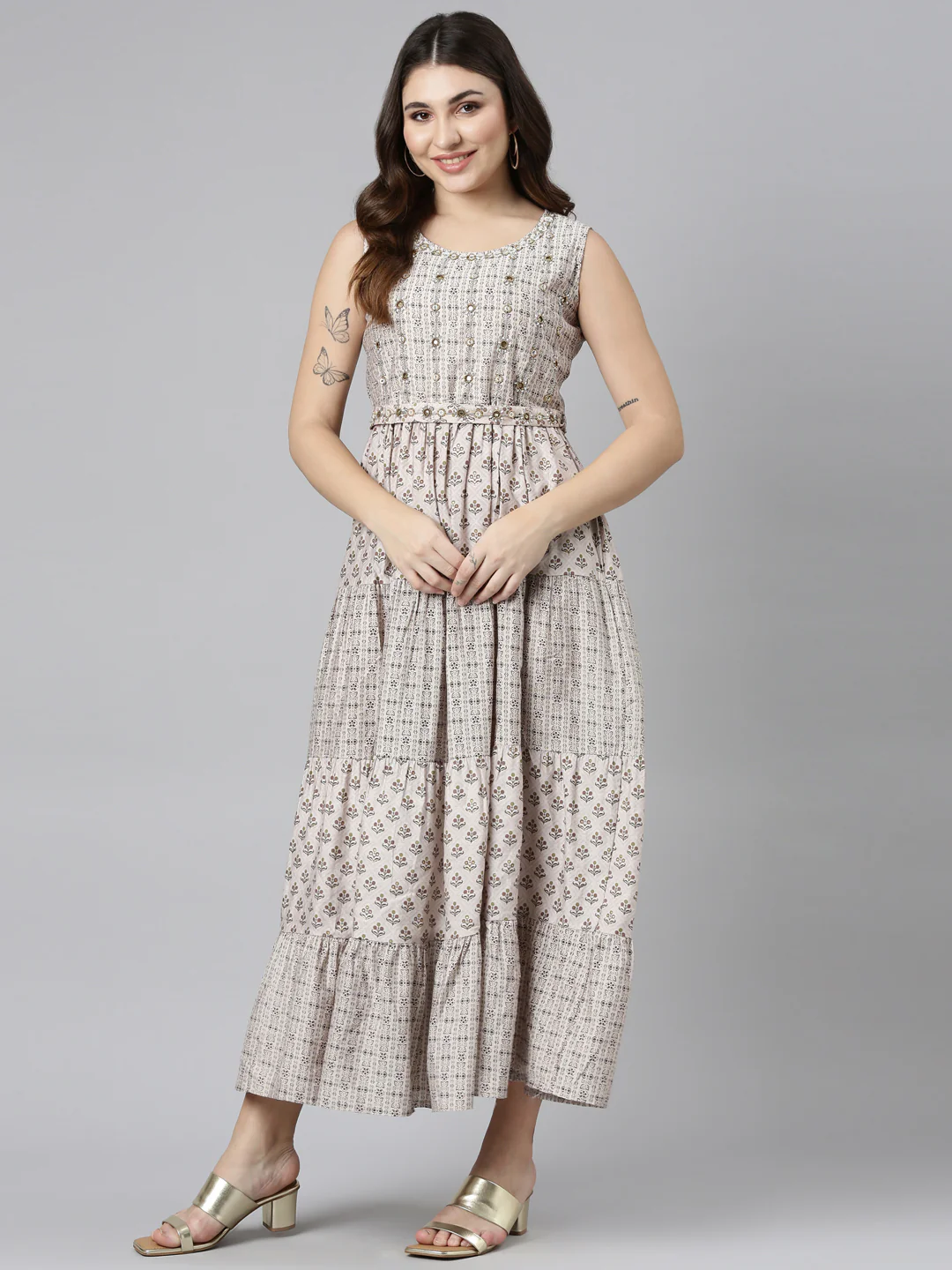Neerus Gold Straight Casual Printed Gown - Image 5