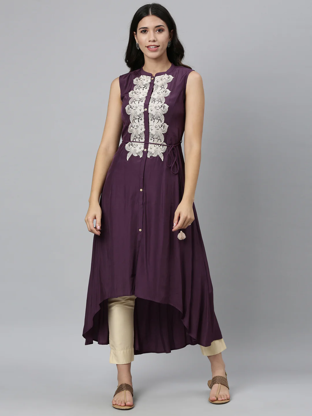 Neerus Grape Color Muslin Fabric Kurta - Image 7