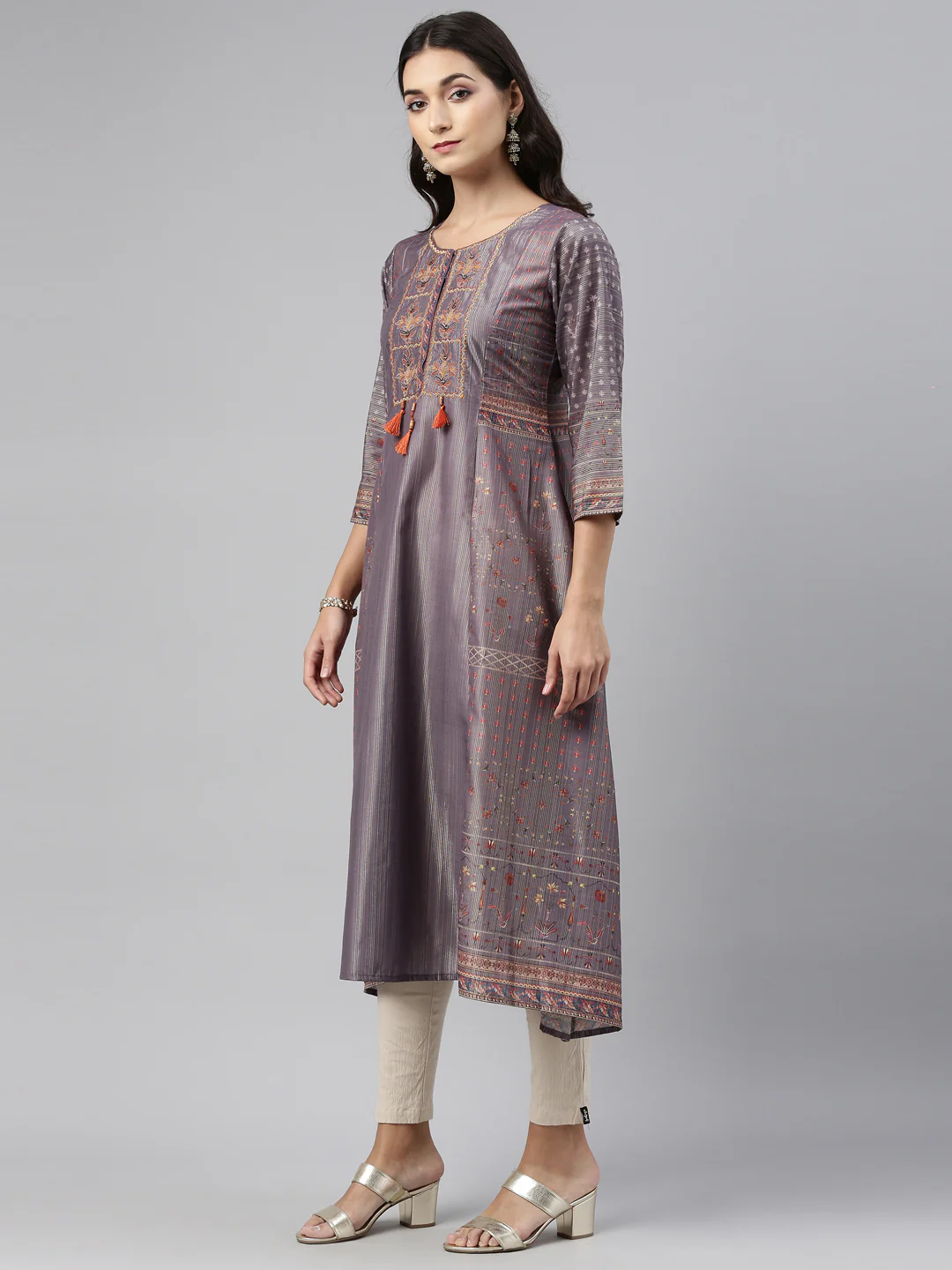 Neerus Gray Color Model Fabric Tunic - Image 2