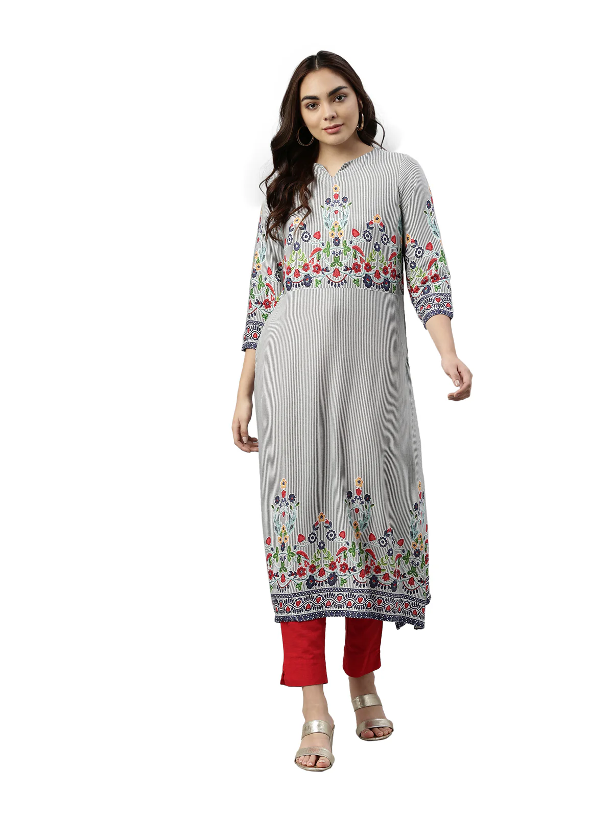 Neerus Gray Color Rayon Fabric Kurta - Image 6