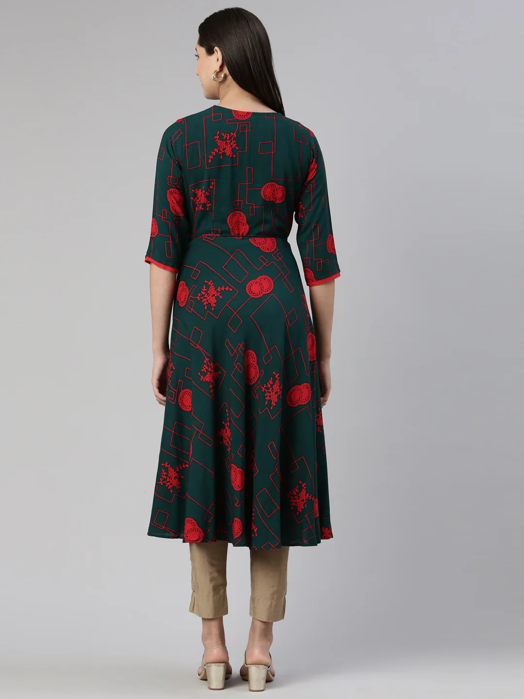 Neerus Green Anarkali Straight Cotton Kurta - Image 3