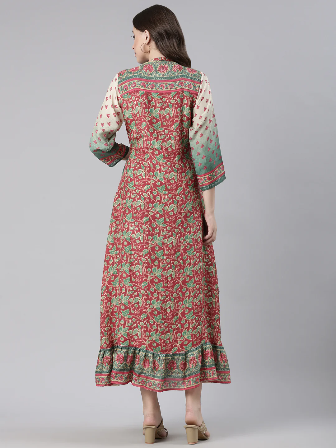 Neerus Green Casual Floral Maxi Dresses - Image 3