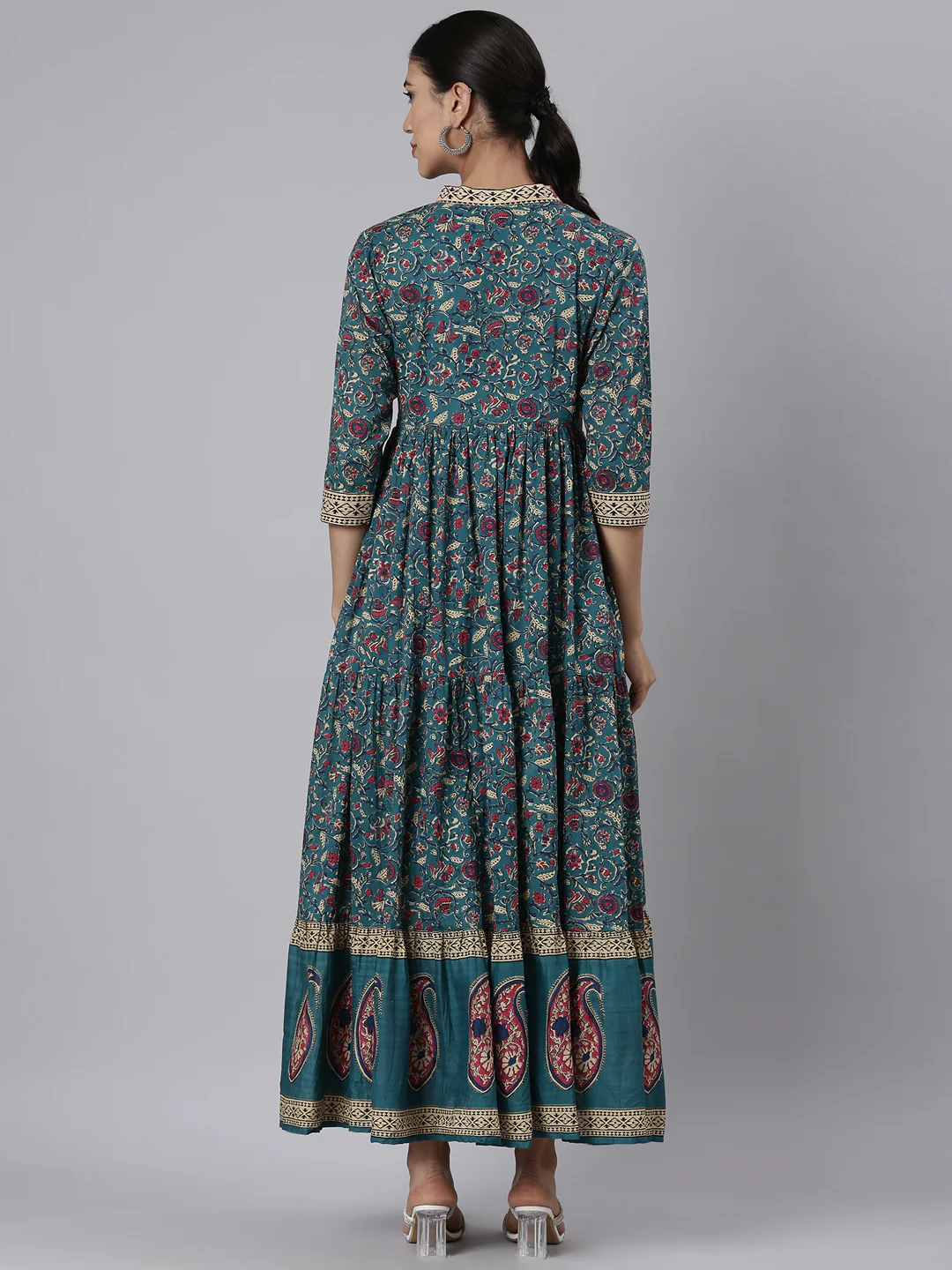Neerus Green Casual Maxi Floral Dresses - Image 3