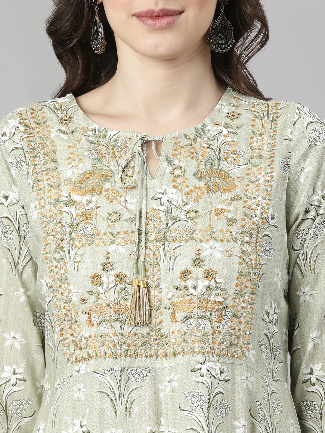 Neerus Green Casual Maxi Floral Dresses - Image 4