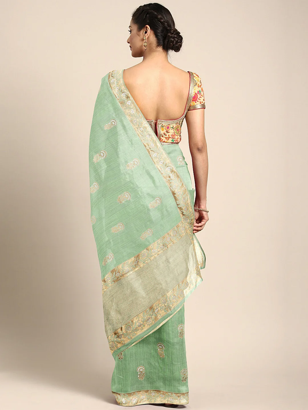 Neerus Green Color Banaras Fabric Saree - Image 2