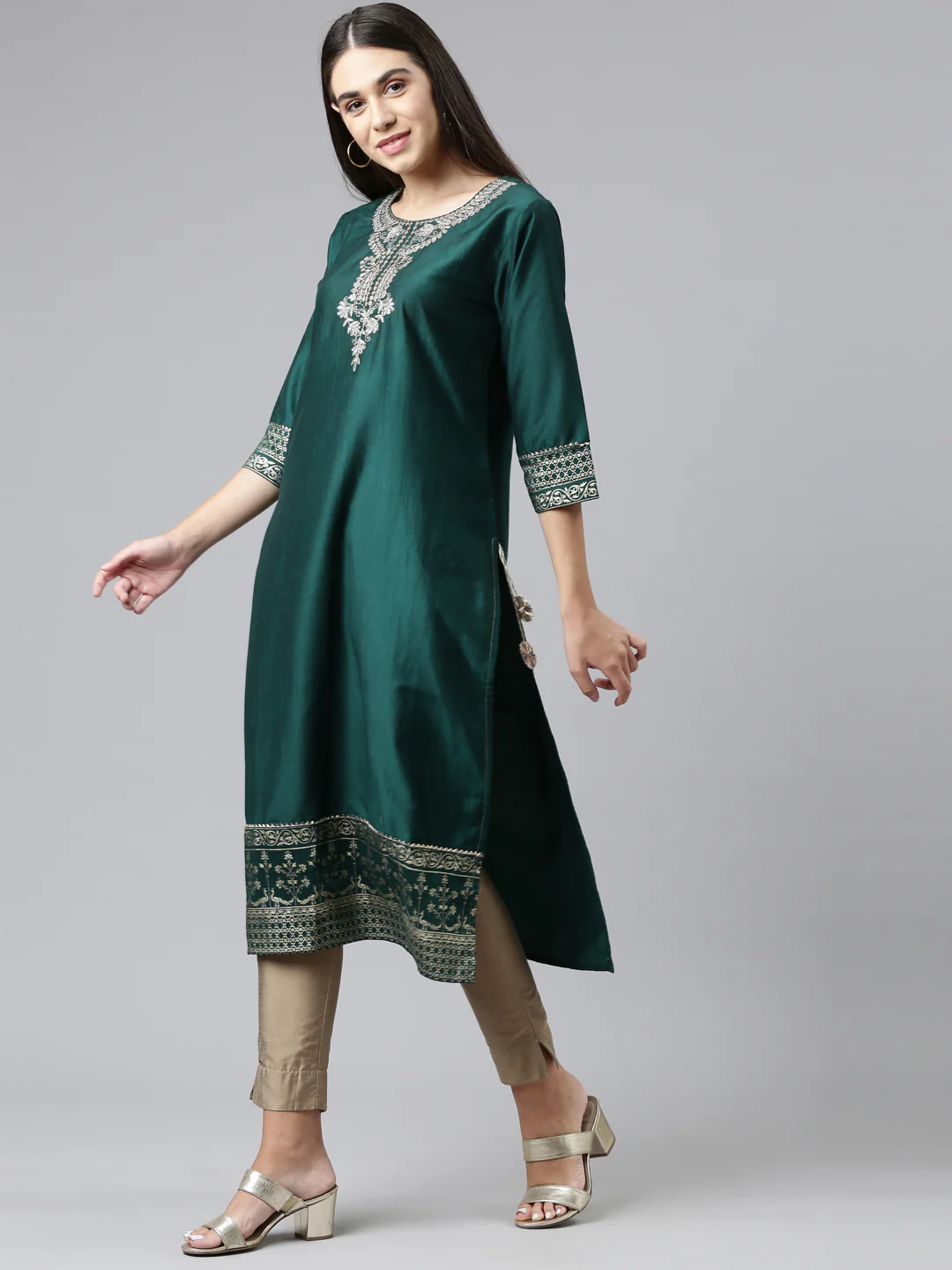 Neerus Green Color Calf Length Kurta - Image 2