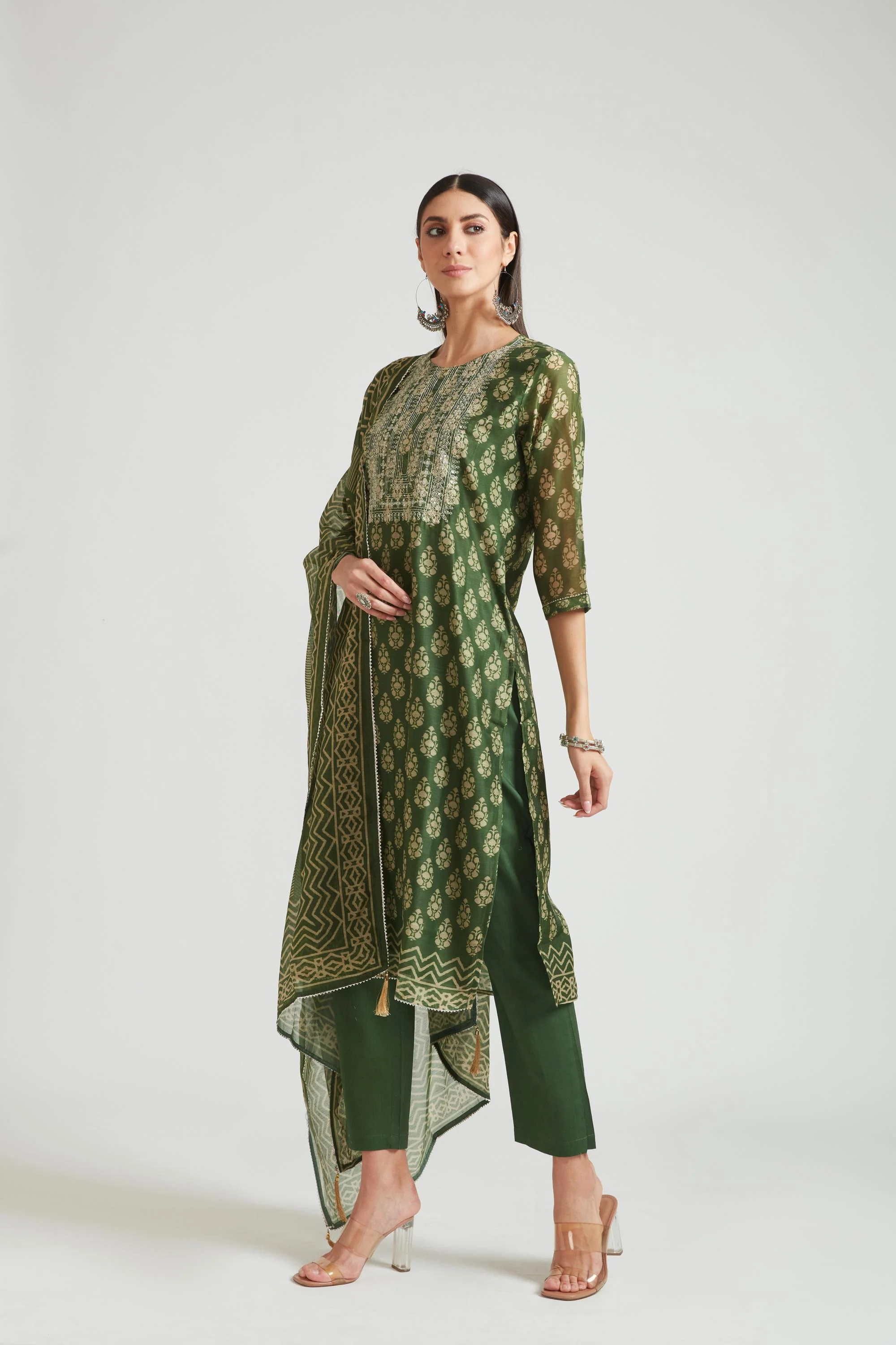 Neerus Green Color Chanderi Fabric Salwar Kameez - Image 2