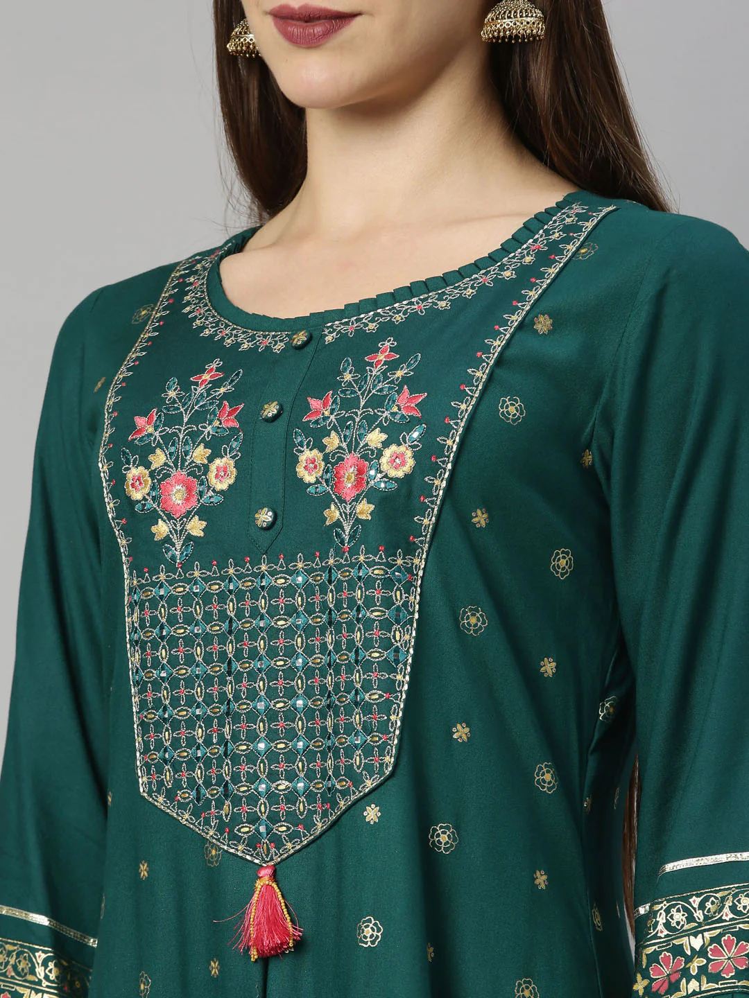 Neerus Green Color Chanderi Fabric Tunic - Image 5