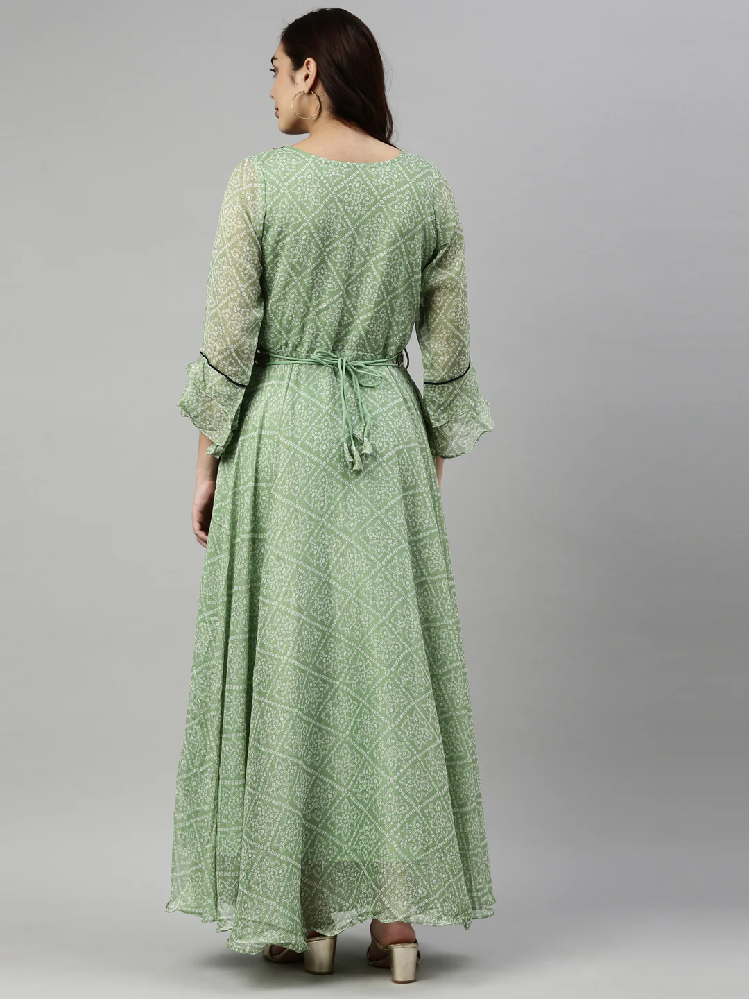 Neerus Green Color Chiffon Fabric Kurta - Image 5