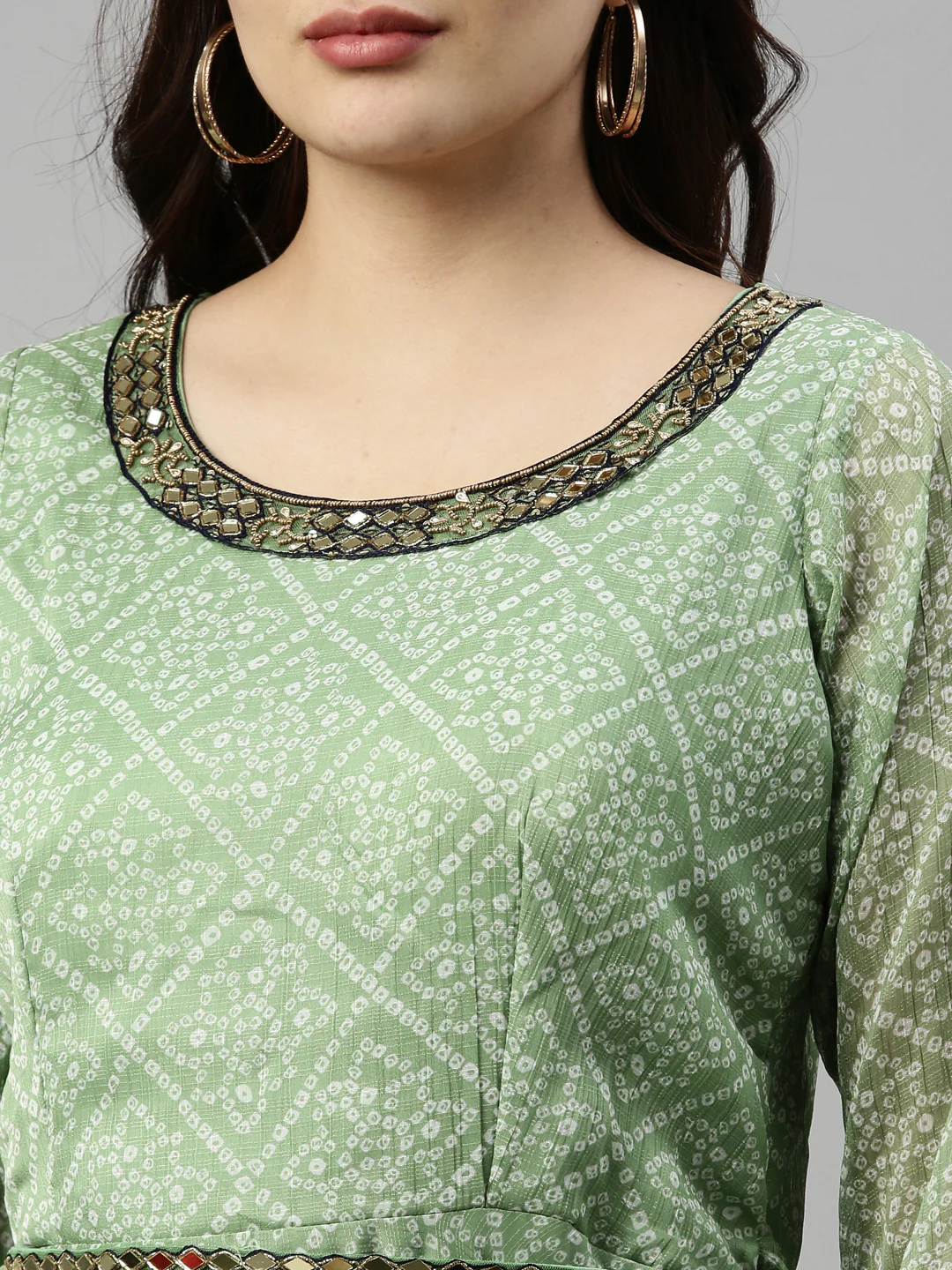Neerus Green Color Chiffon Fabric Kurta - Image 8