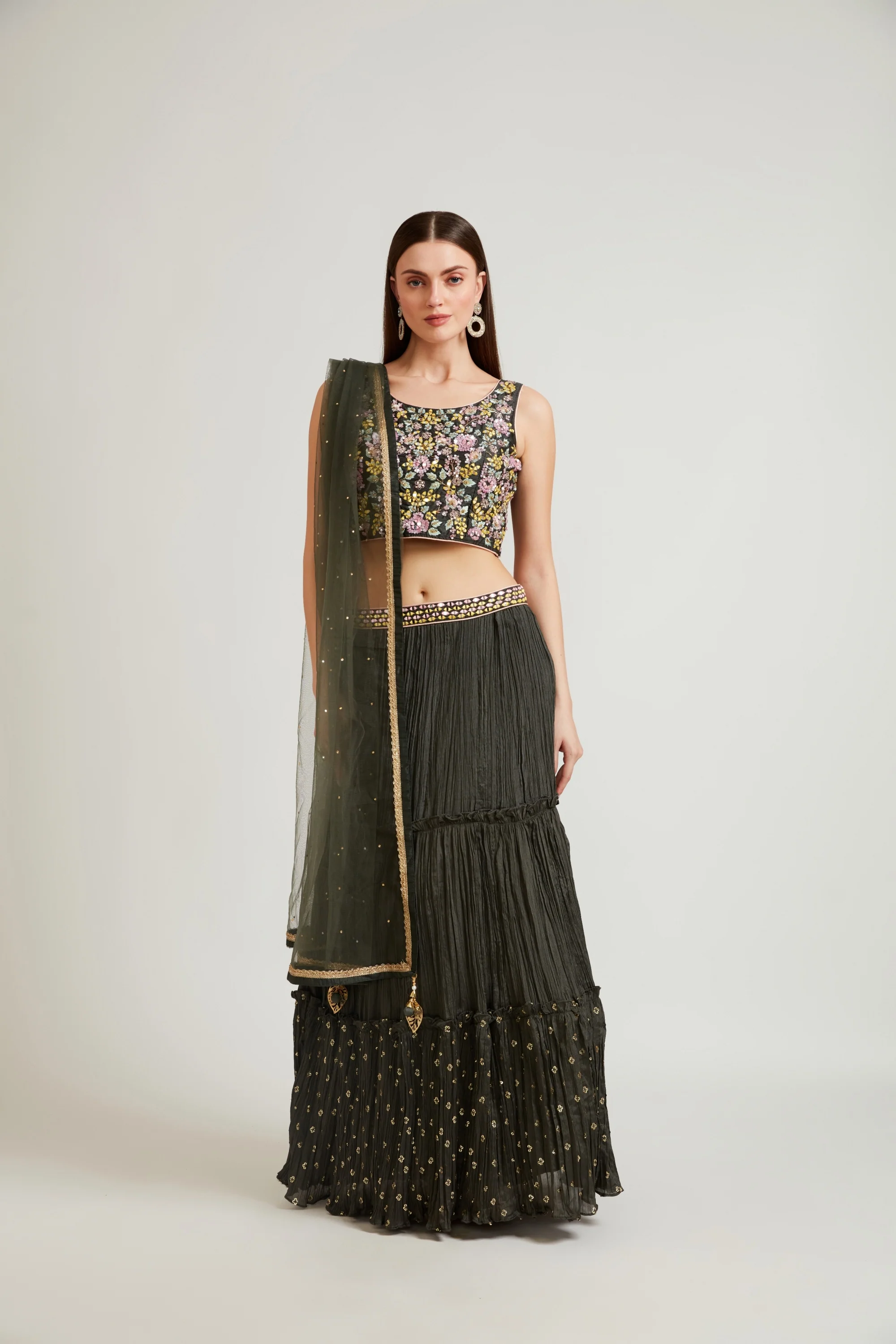 Neerus Green Color Crepe Fabric Ghagra Set