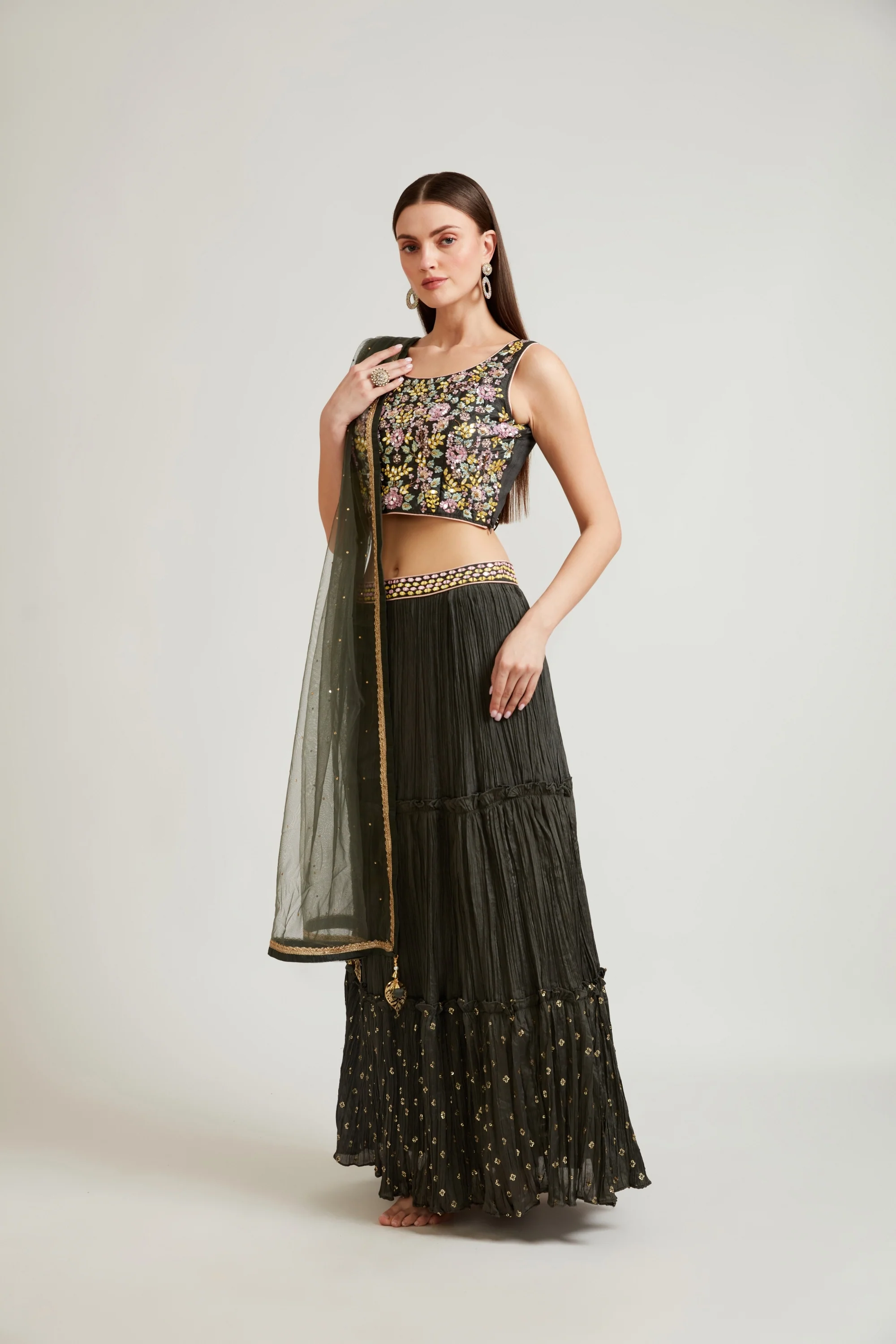 Neerus Green Color Crepe Fabric Ghagra Set - Image 2