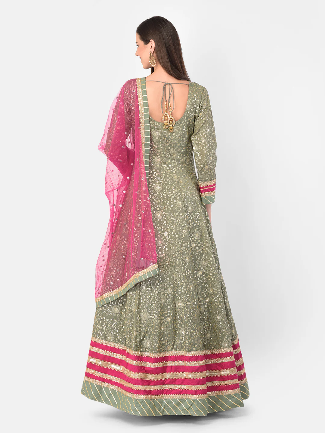 Neerus Green Color Georgette Fabric Gown - Image 3