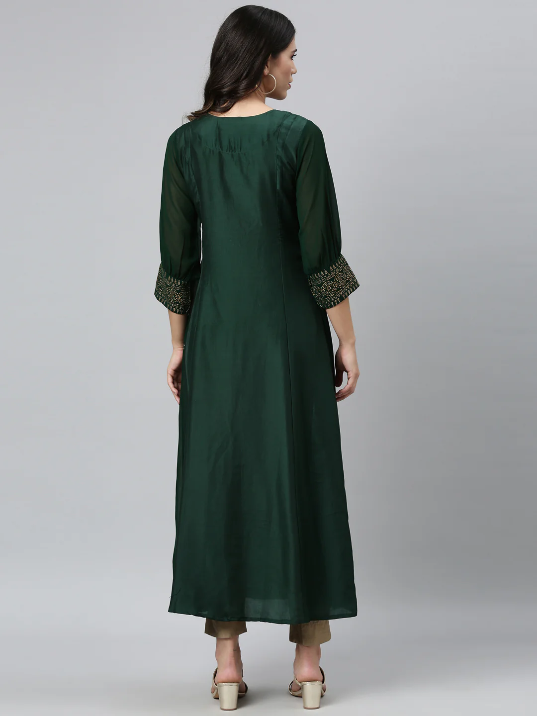 Neerus Green Color Georgette Fabric Kurta - Image 3
