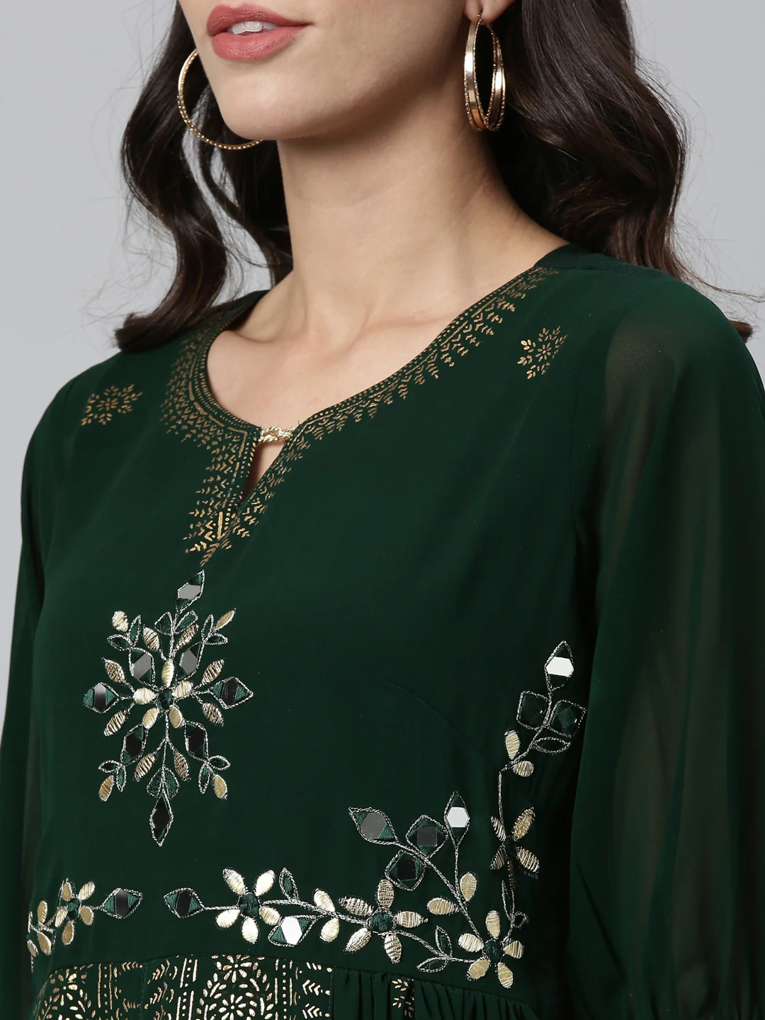 Neerus Green Color Georgette Fabric Kurta - Image 4