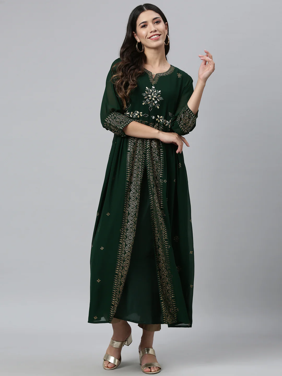 Neerus Green Color Georgette Fabric Kurta - Image 5