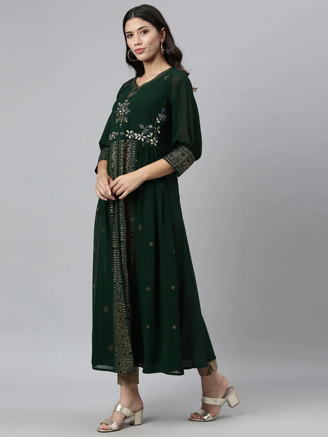 Neerus Green Color Georgette Fabric Kurta - Image 6