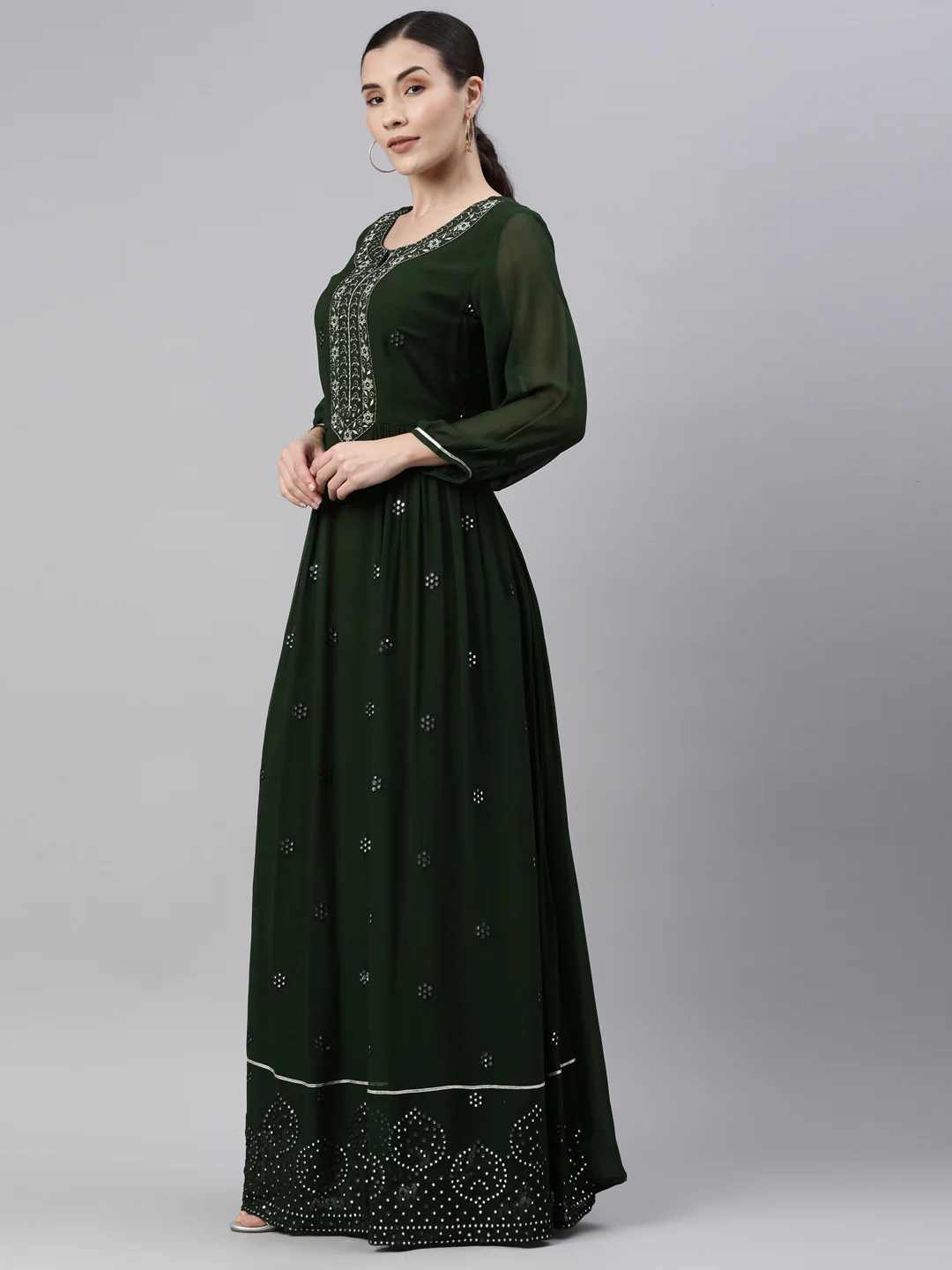 Neerus Green Color Georgette Fabric Kurta - Image 12