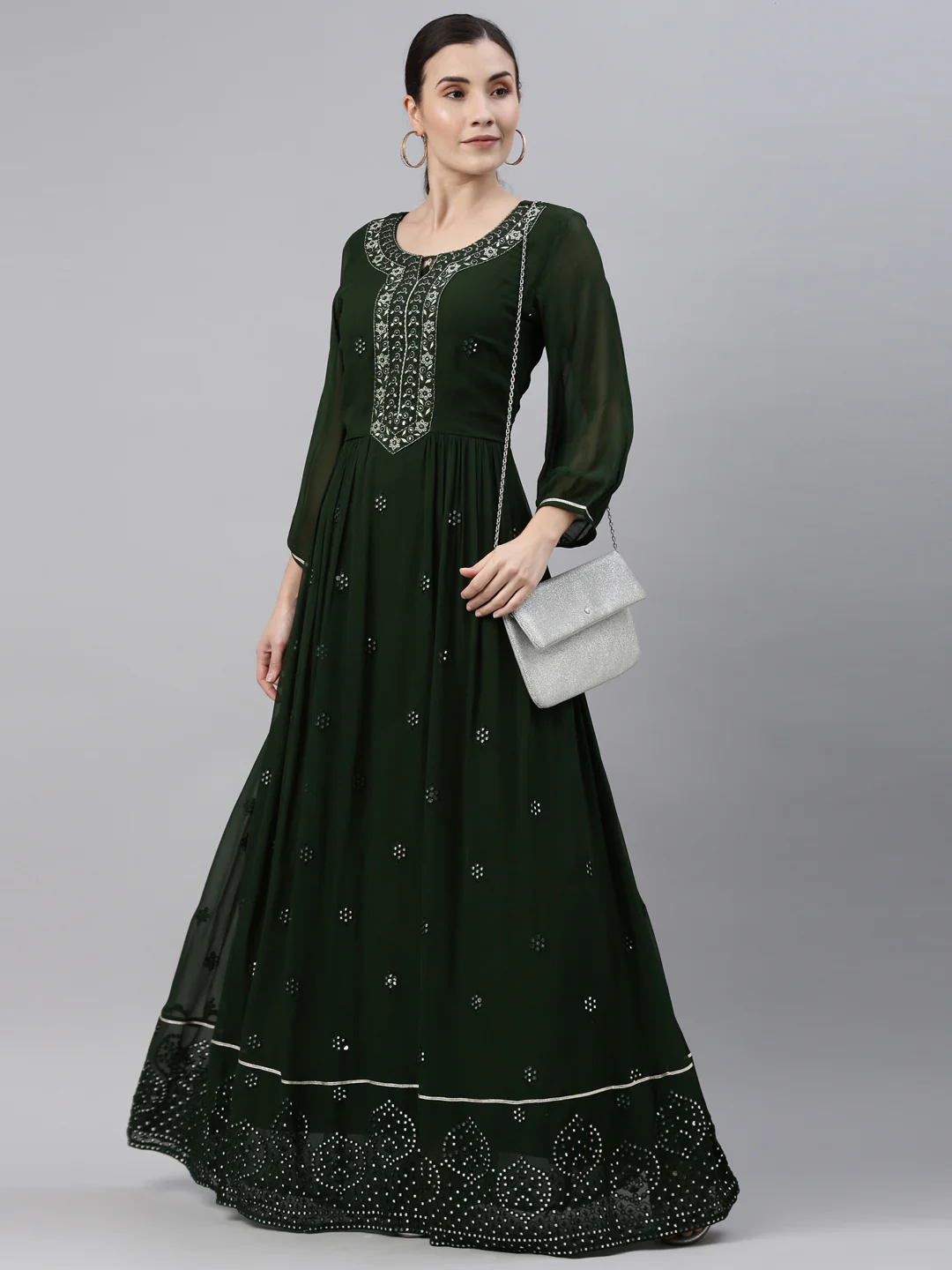 Neerus Green Color Georgette Fabric Kurta - Image 15