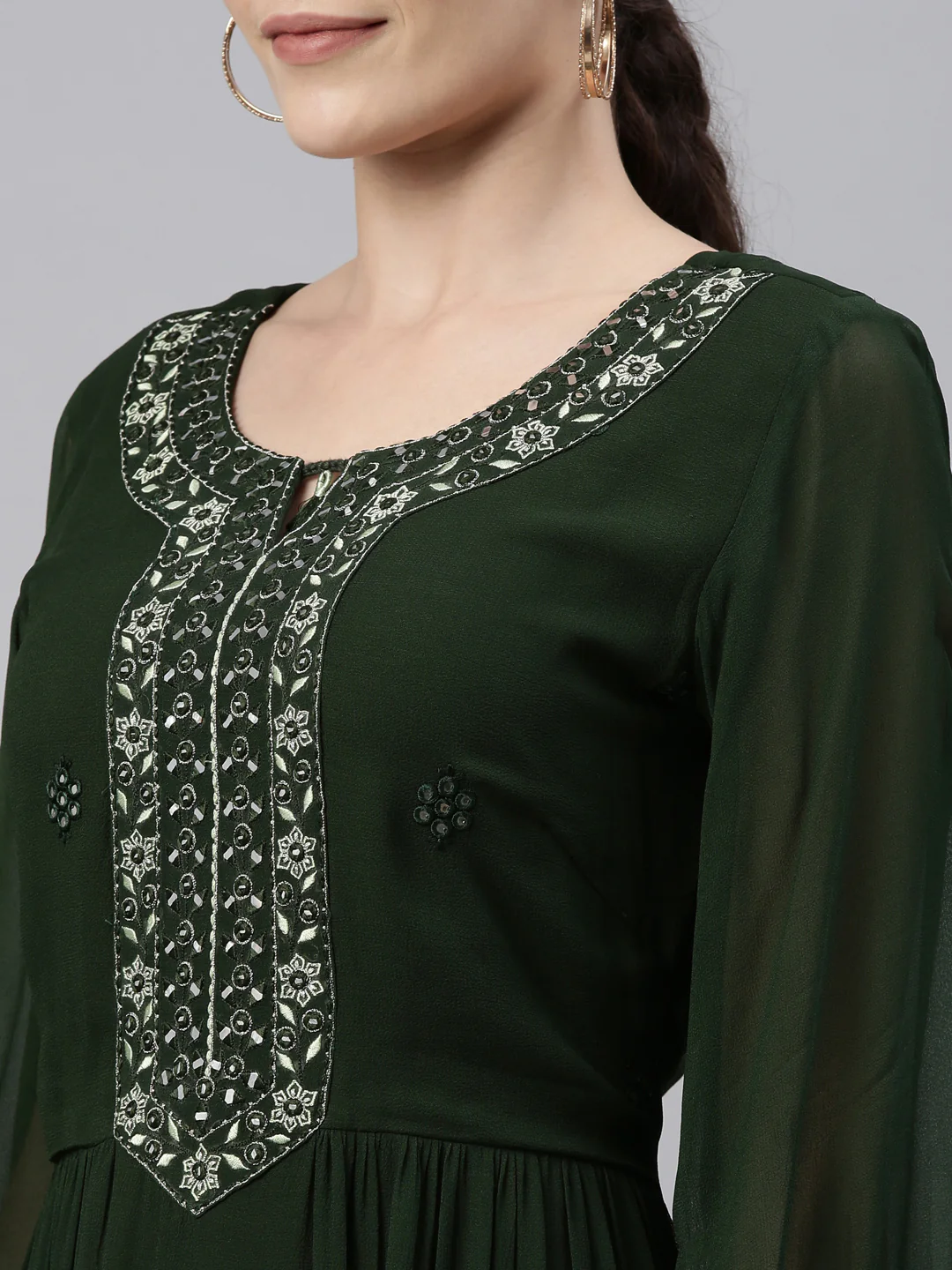 Neerus Green Color Georgette Fabric Kurta - Image 25