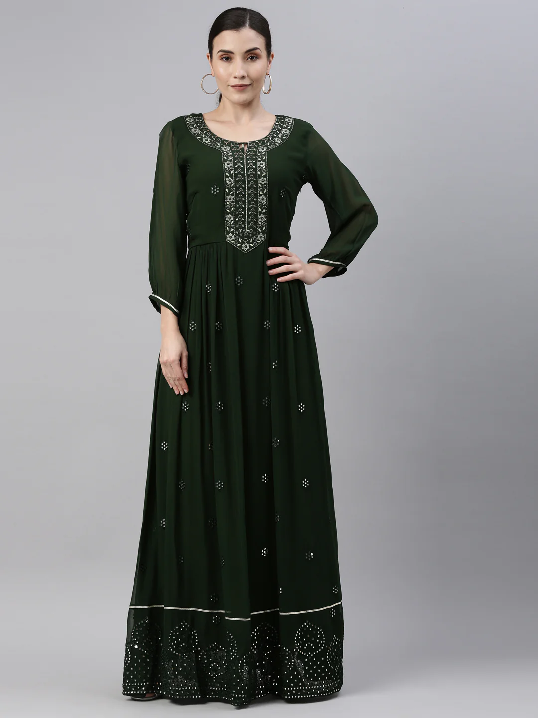 Neerus Green Color Georgette Fabric Kurta - Image 27