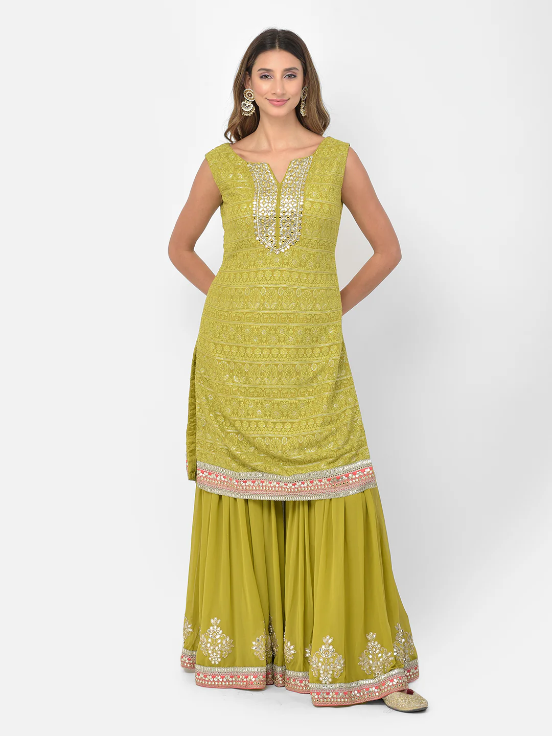 Neerus Green Color Georgette Fabric Salwar Kameez