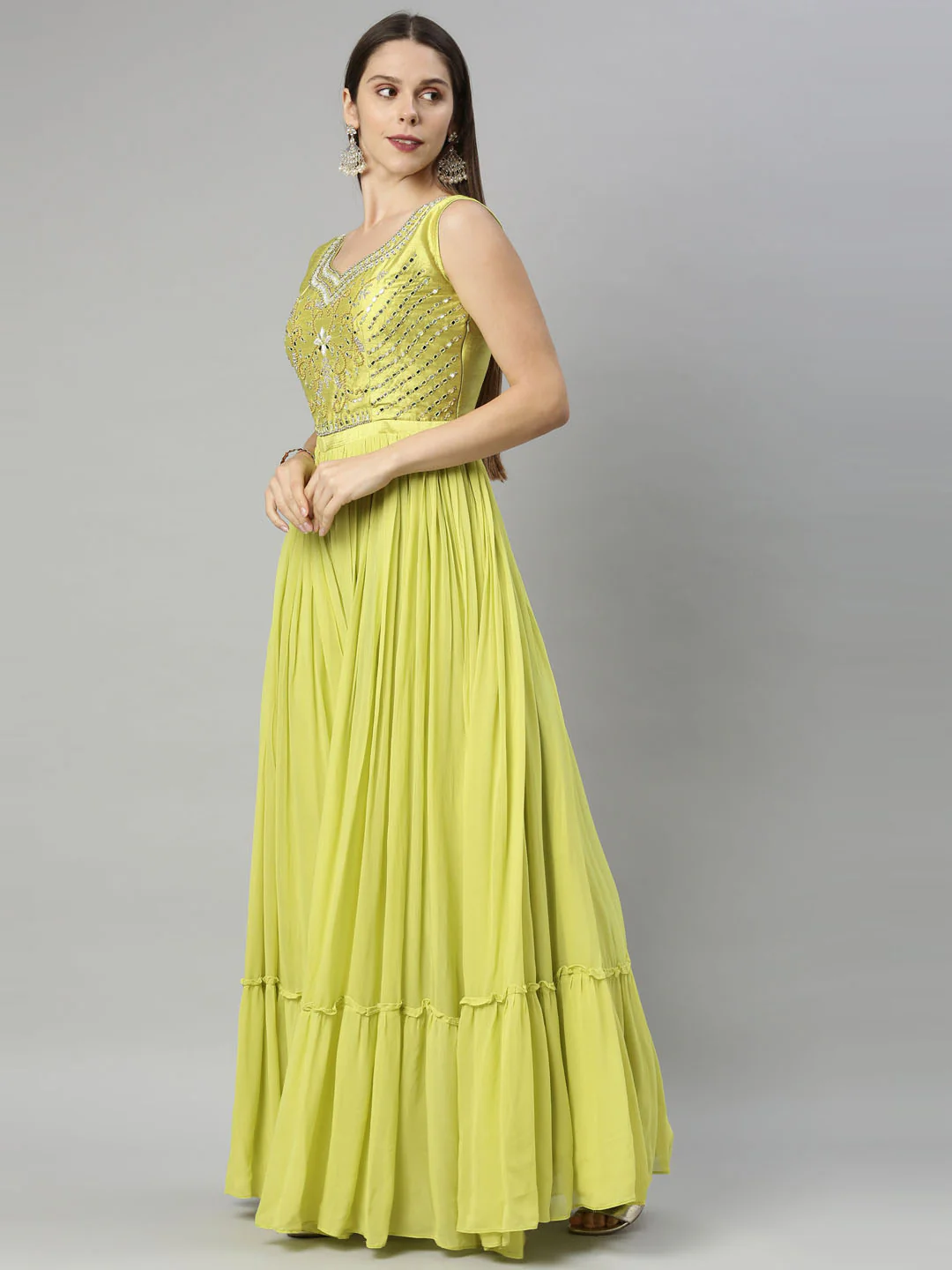 Neerus Green Color Georgette Fabric Suit-Anarkali - Image 4