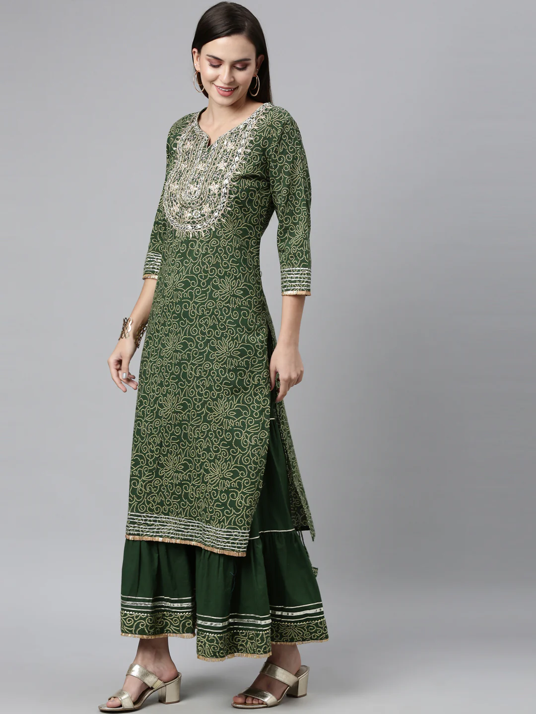 Neerus Green Color Jute Cotton Fabric Kurta Sets With Dupatta - Image 7