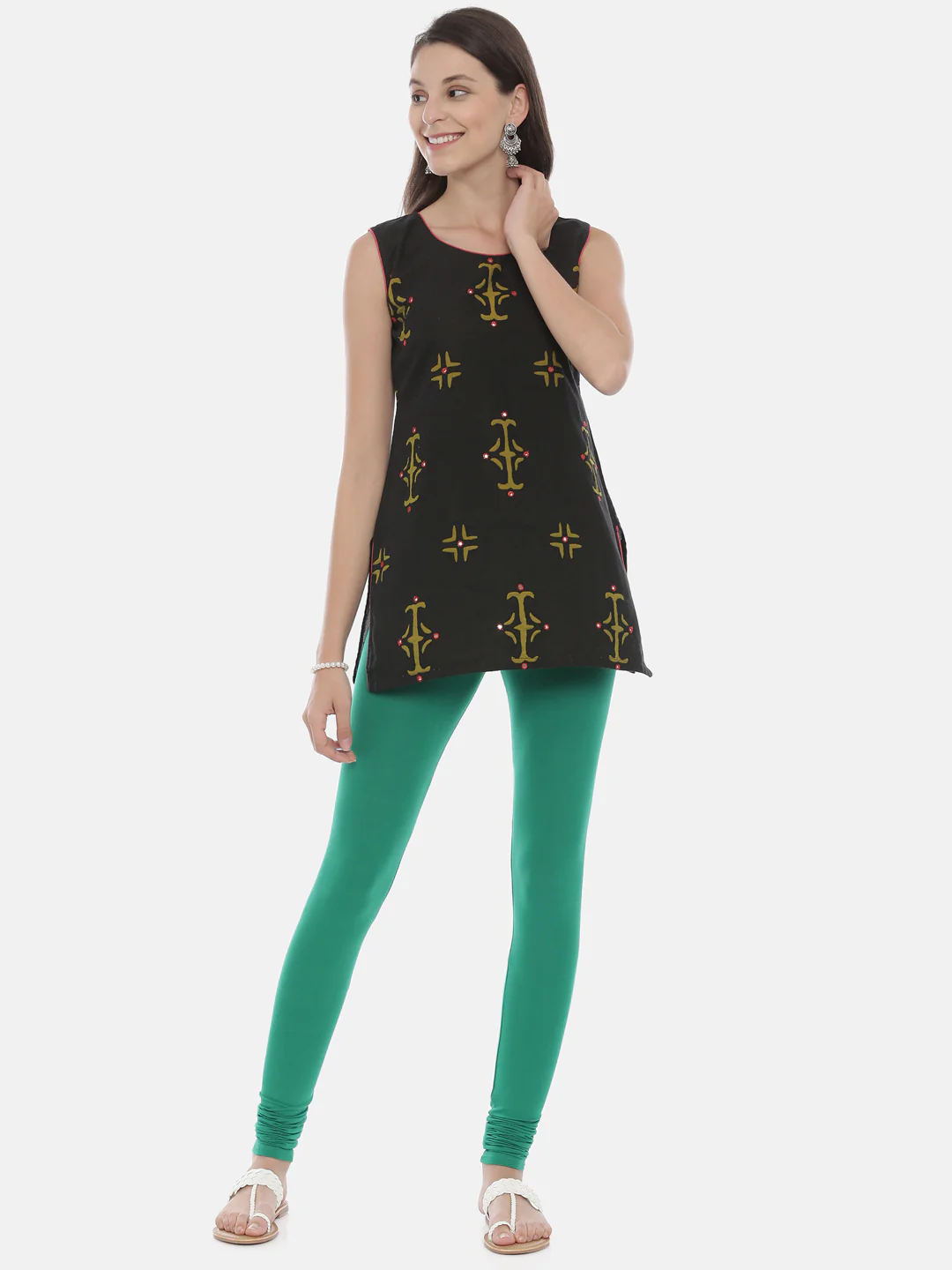 Neerus Green Color Lycra Fabric Leggings - Image 11