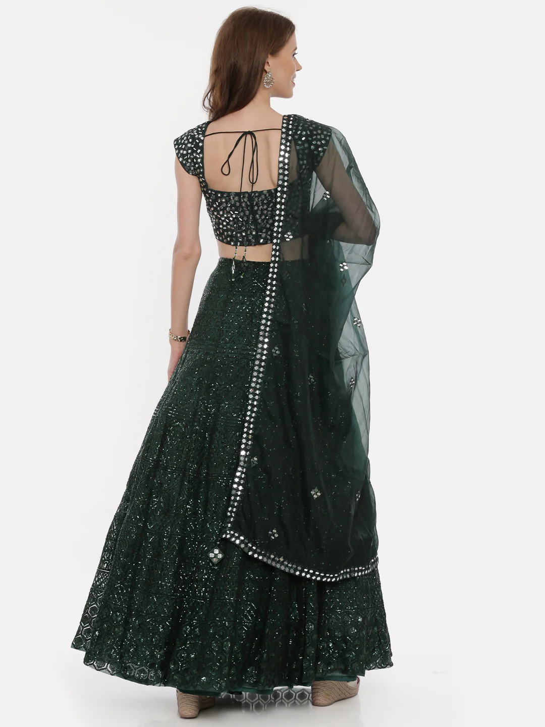 Neerus Green Color Nett Fabric Ghagra Set - Image 6