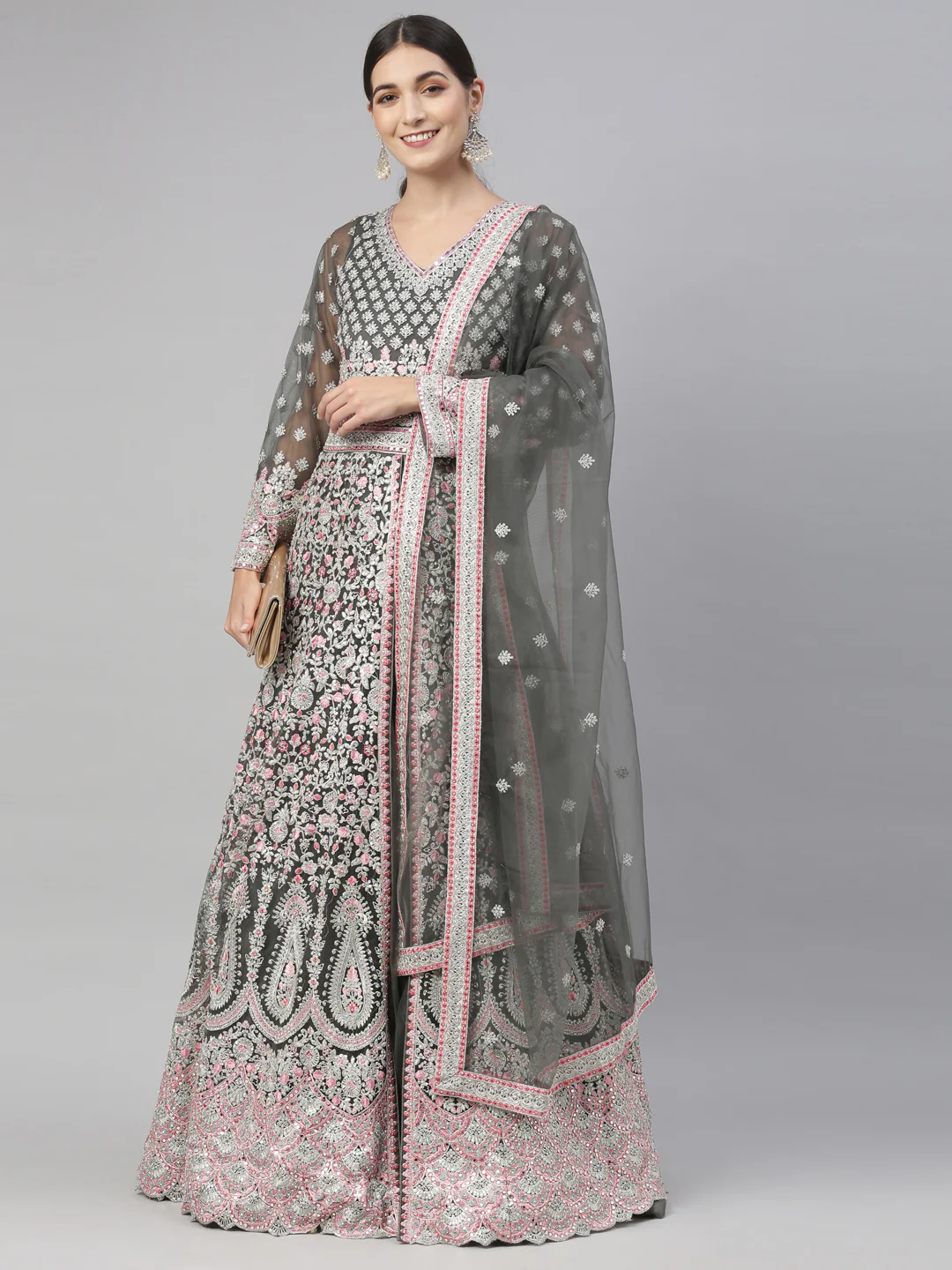 Neerus Green Color Nett Fabric Gown - Image 10
